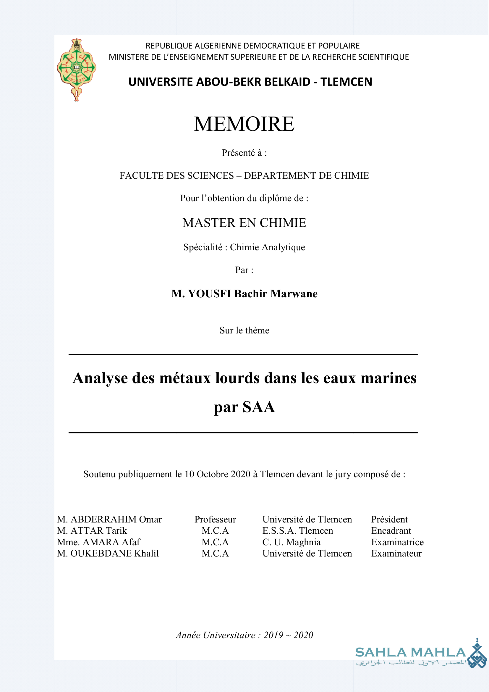 Analyse des métaux lourds dans les eaux marines par SAA
