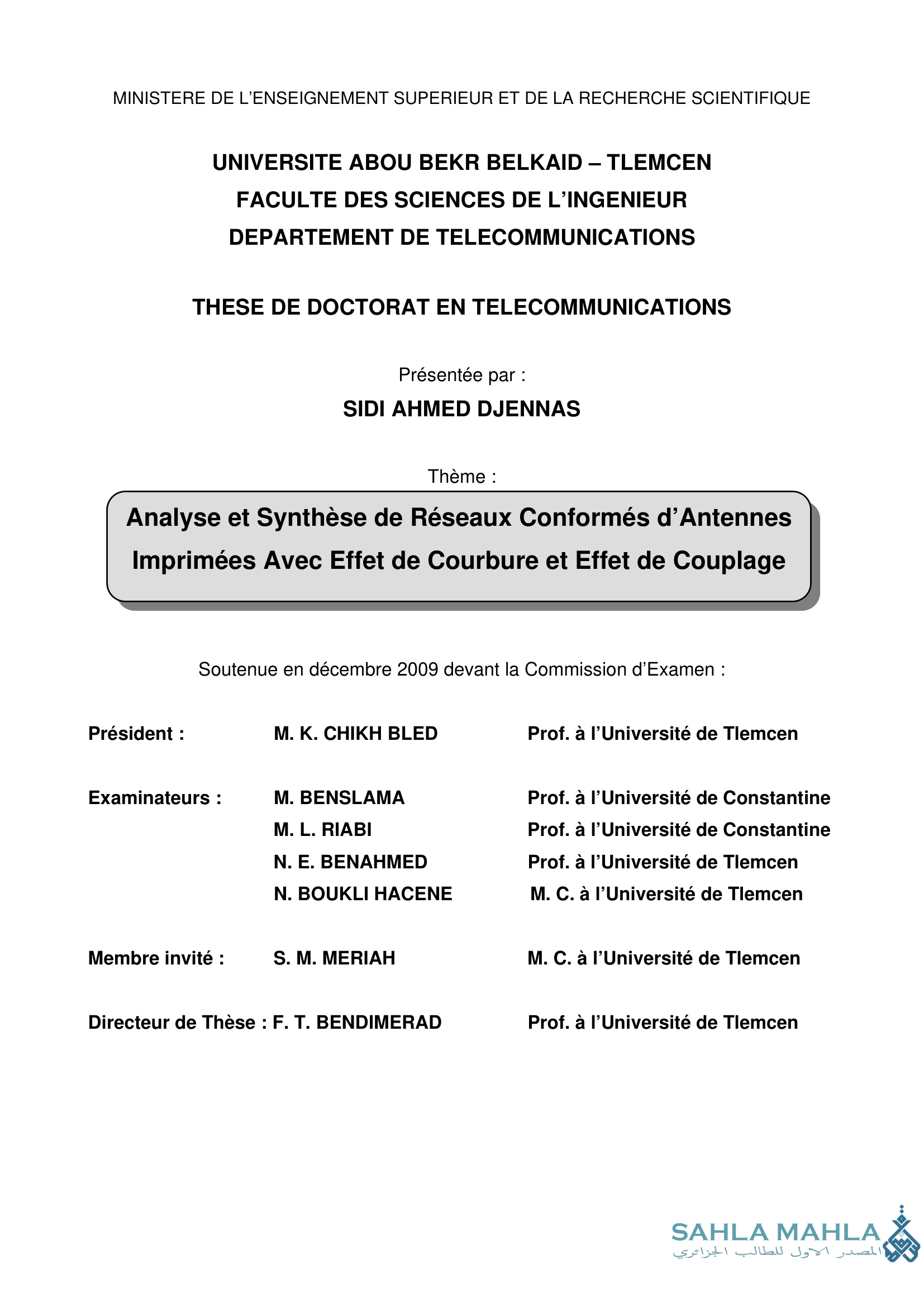 Analyse et Synthèse de Réseaux Conformés d'Antennes Imprimées Avec Effet de Courbure et Effet de Couplage