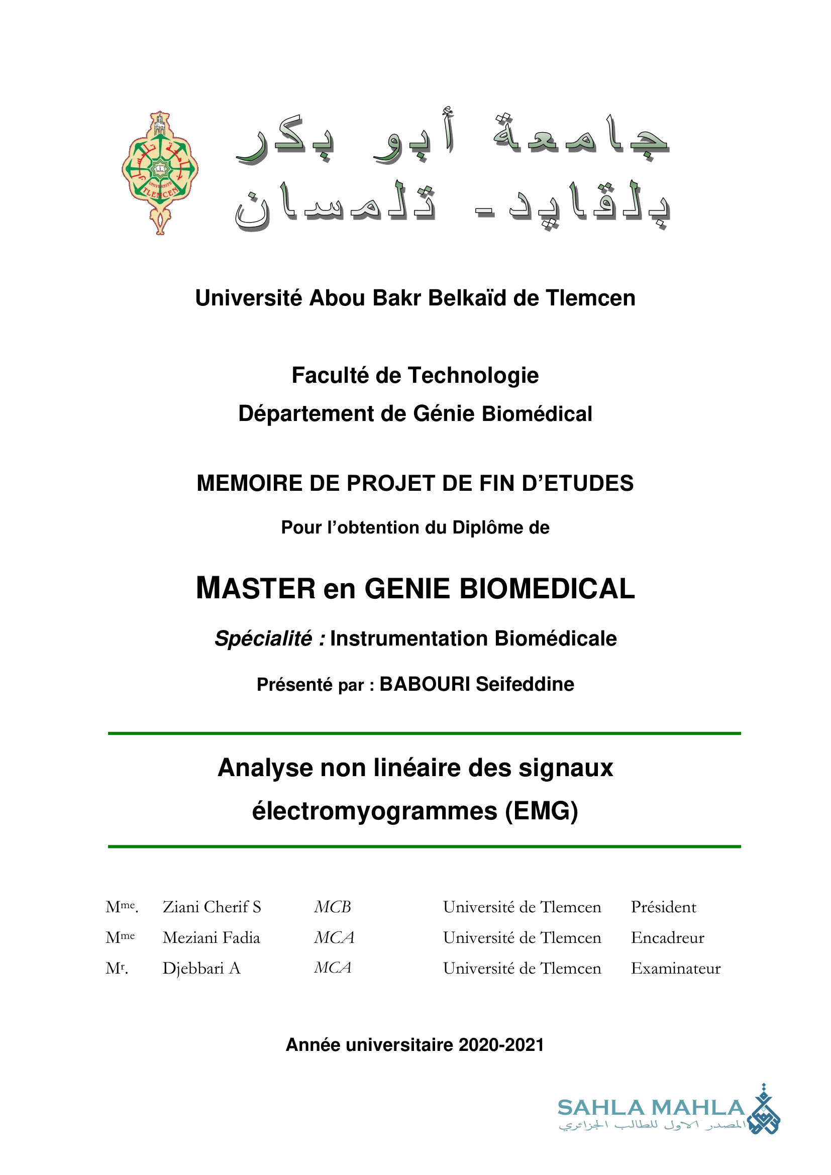 Analyse non linéaire des signaux électromyogrammes (EMG)