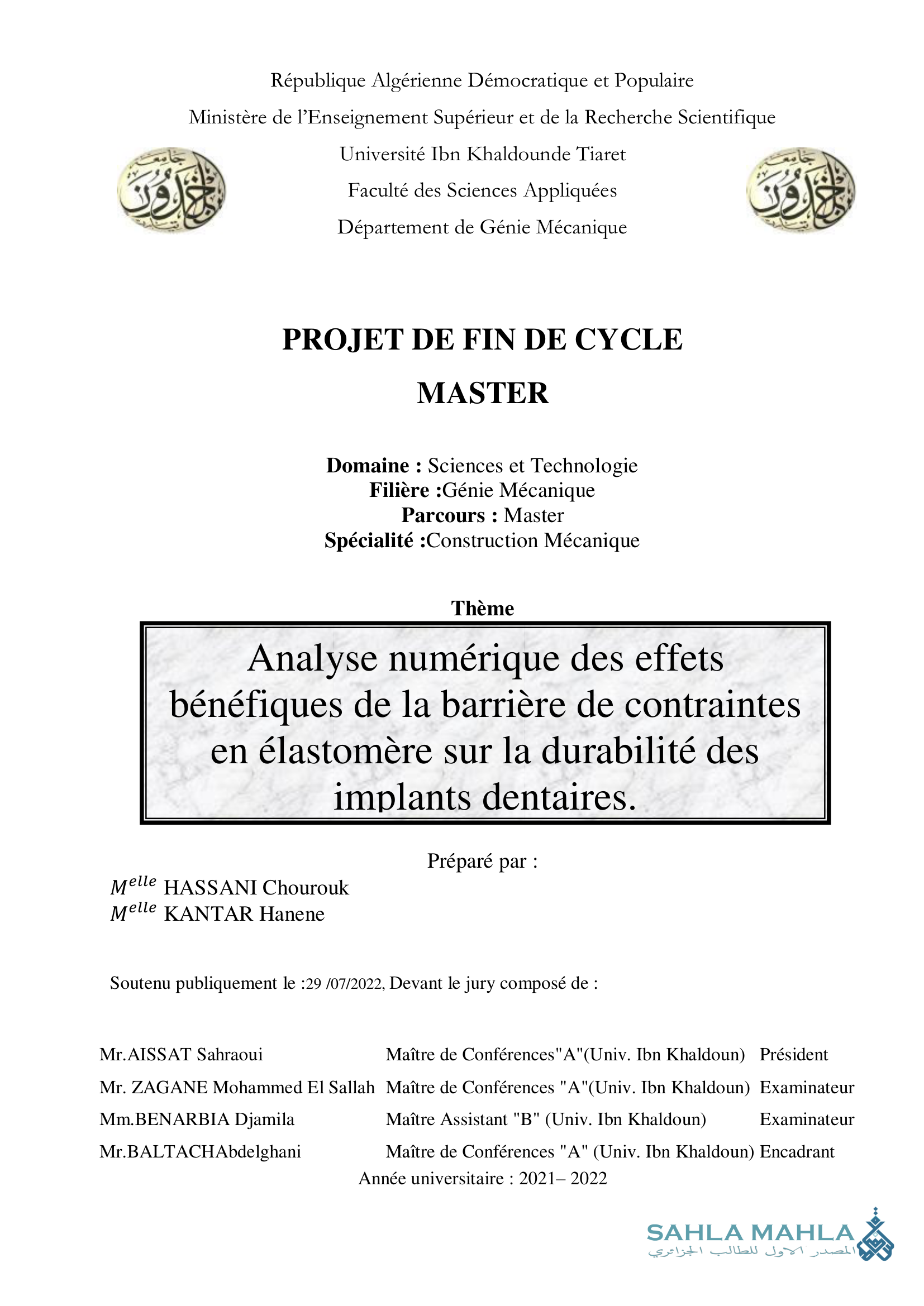 Analyse numérique des effets bénéfiques de la barrière de contraintes en élastomère sur la durabilité des implants dentaires.