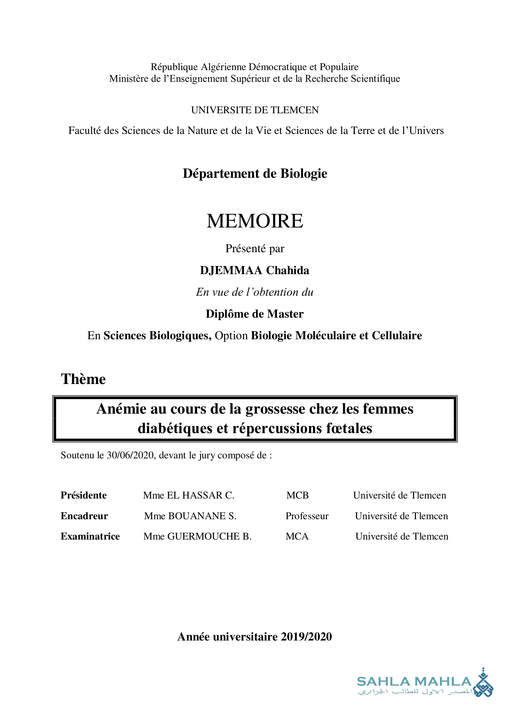 Anémie au cours de la grossesse chez les femmes diabétiques et répercussions fœtales