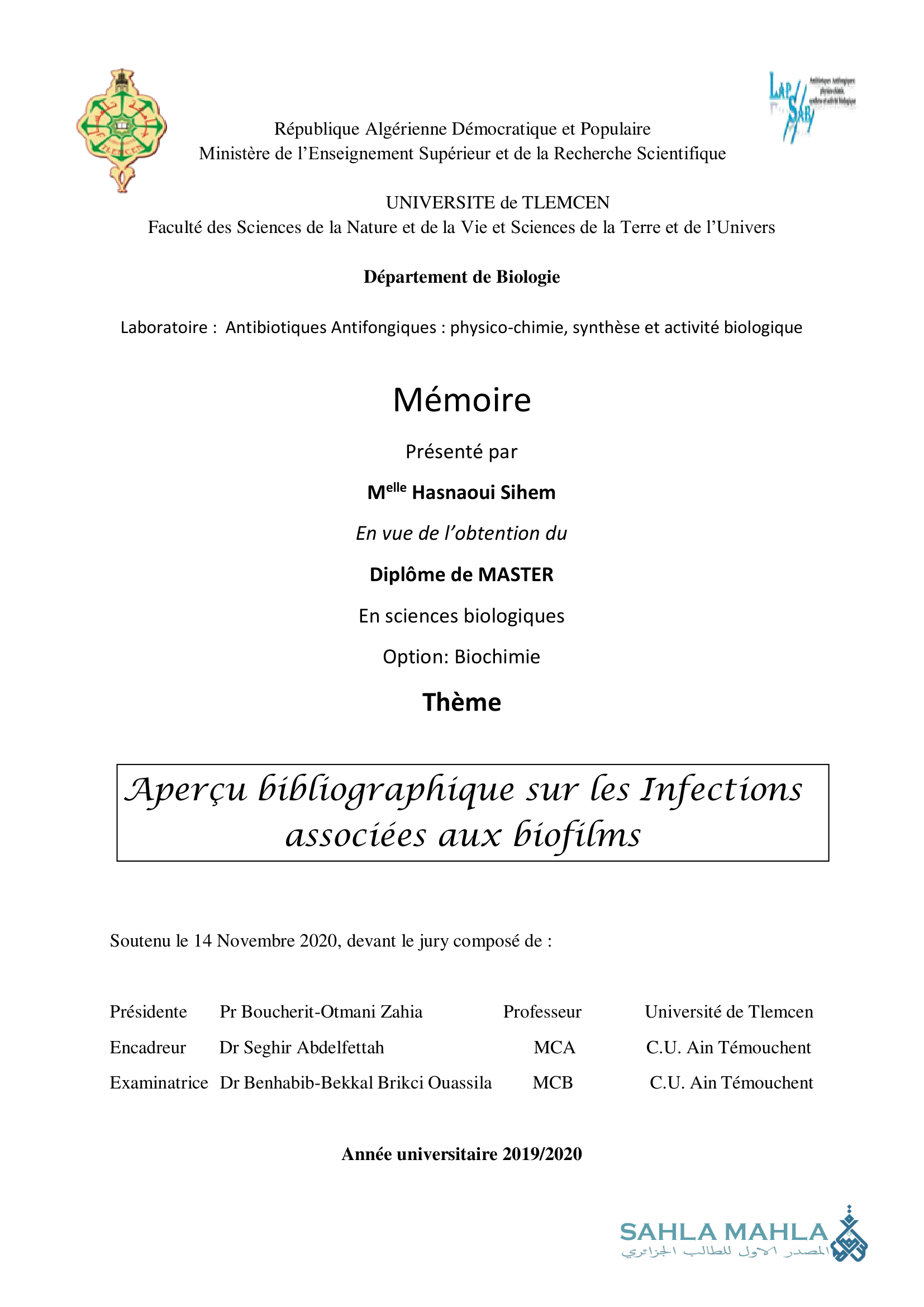 Aperçu bibliographique sur les Infections associées aux biofilms