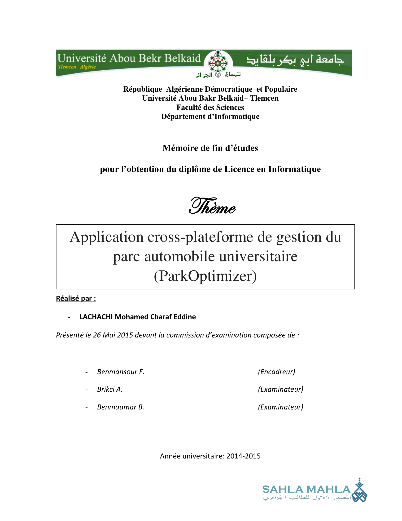 Application cross-plateforme de gestion du parc automobile universitaire (ParkOptimizer)