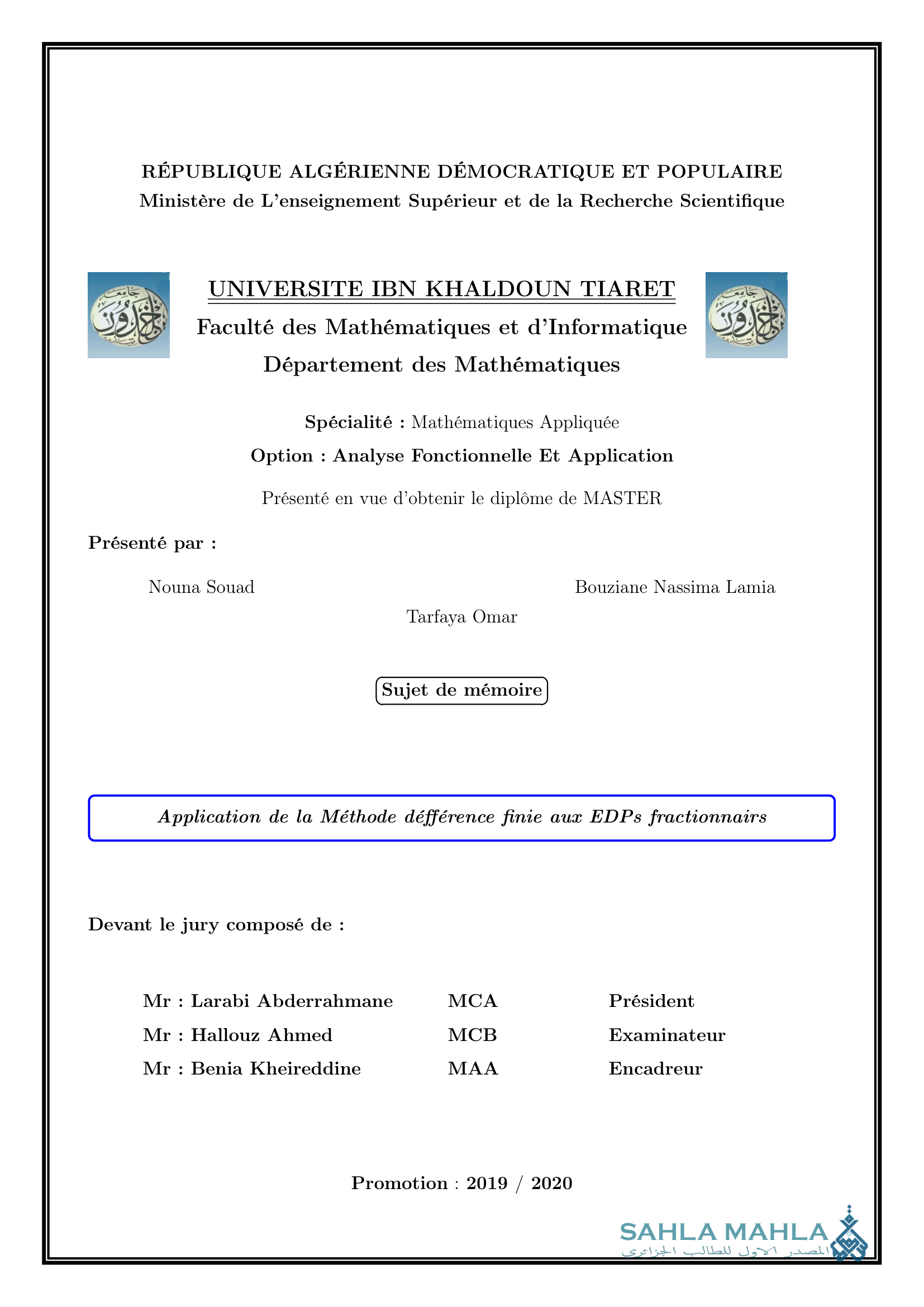 Application de la Méthode défférence finie aux EDPs fractionnairs