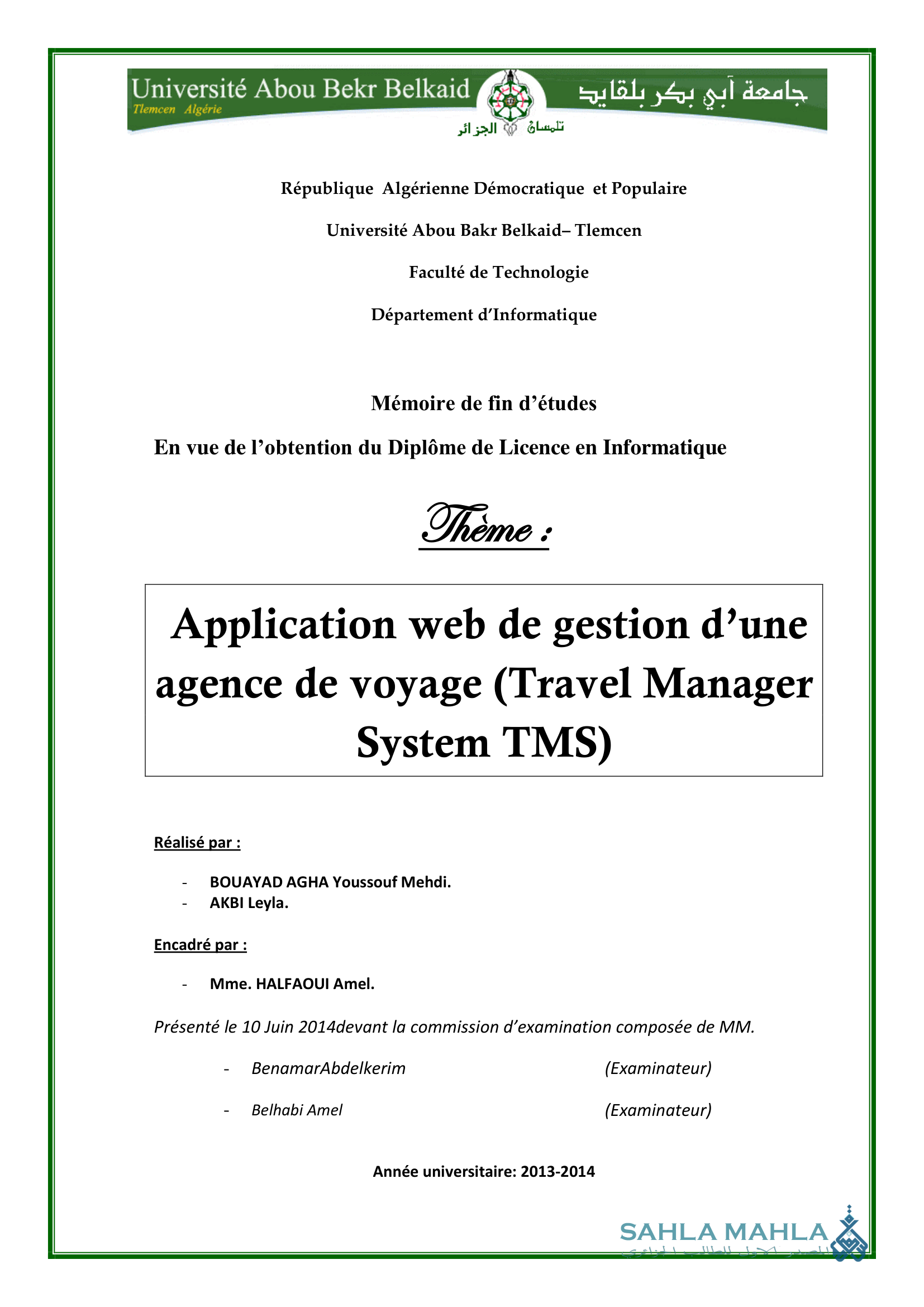Application web de gestion d'une agence de voyage (Travel Manager System TMS)