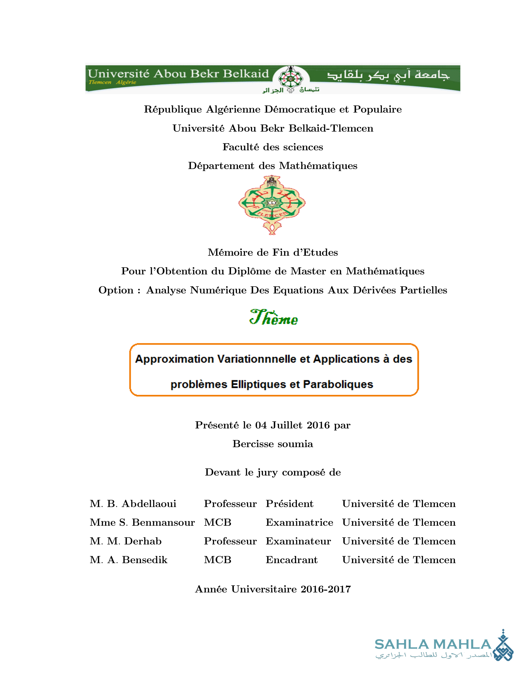 Approximation Variationnnelle et Applications à des problèmes Elliptiques et Paraboliques