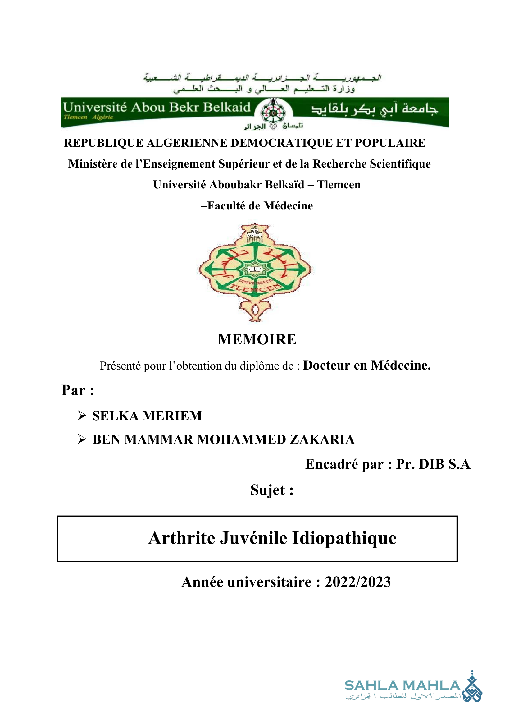 Arthrite Juvénile Idiopathique