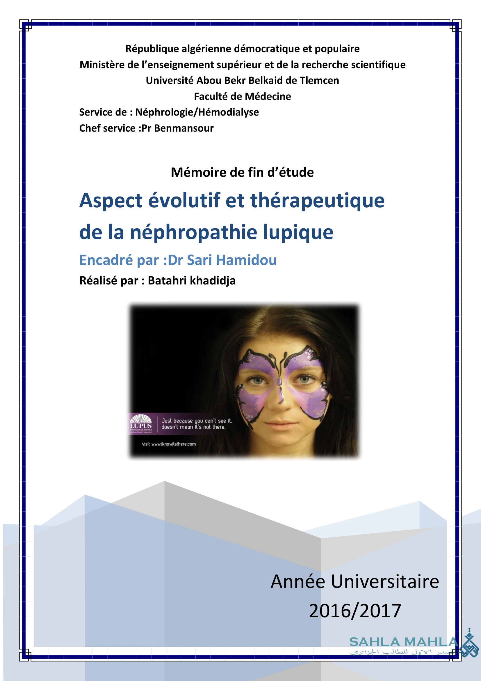 Aspect évolutif et thérapeutique de la néphropathie lupique