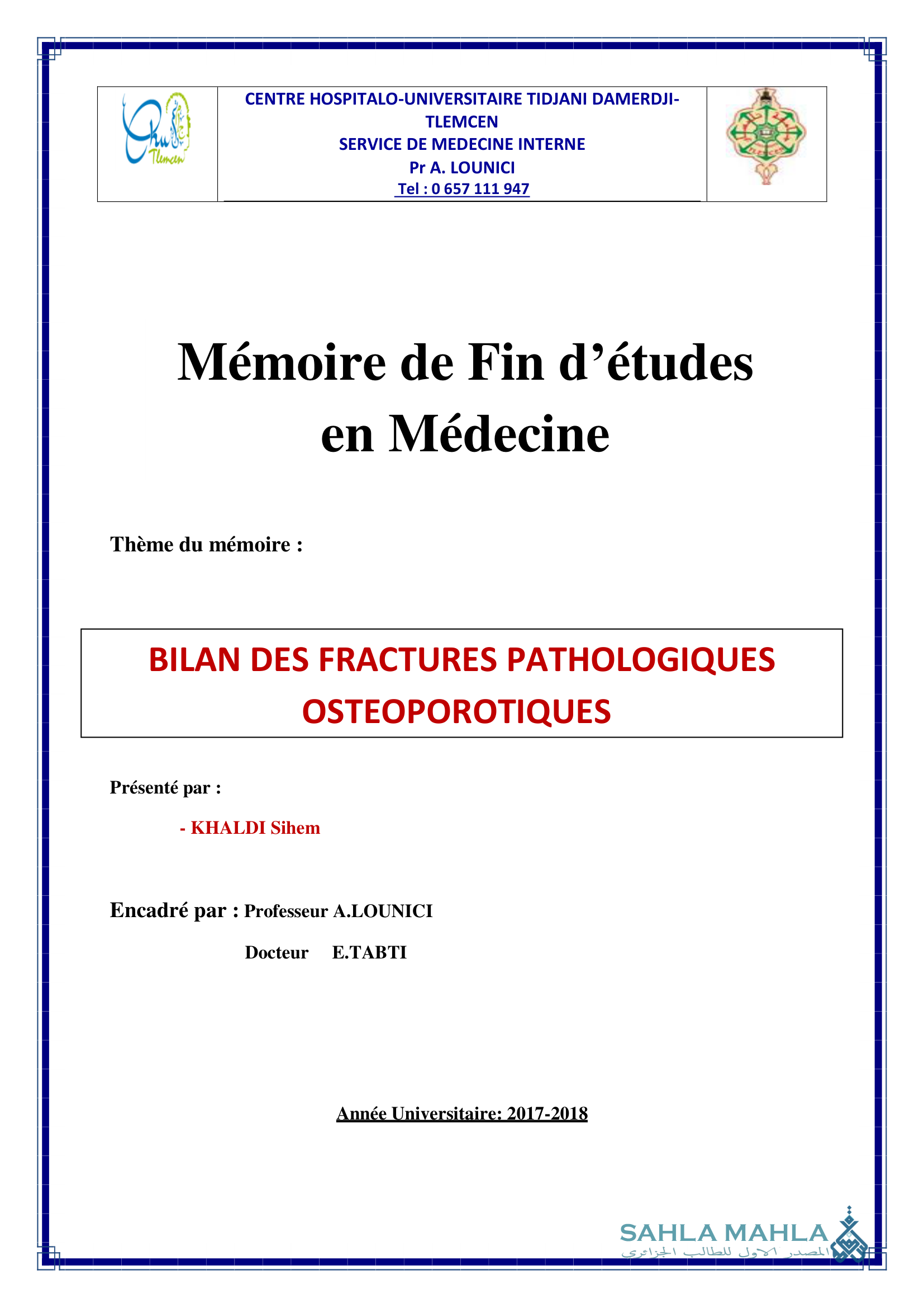 BILAN DES FRACTURES PATHOLOGIQUES OSTEOPOROTIQUES