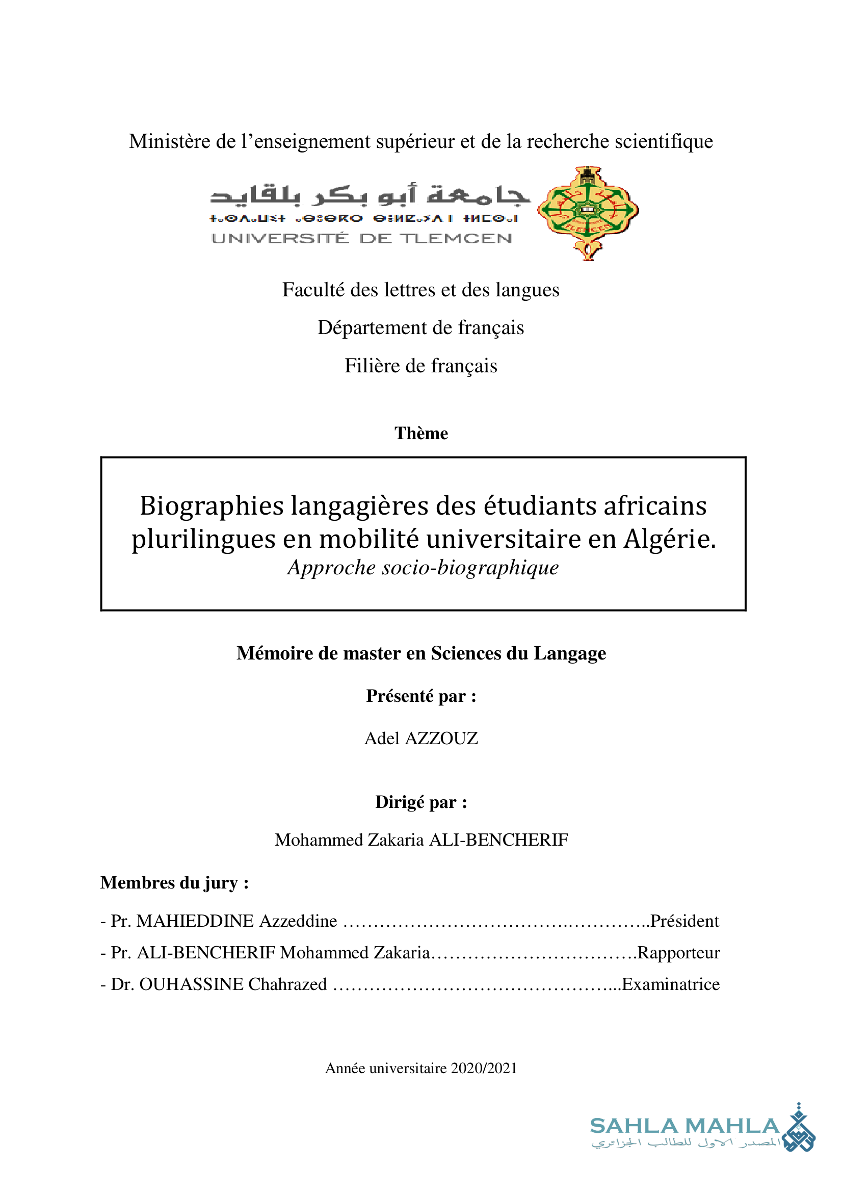 Biographies langagières des étudiants africains plurilingues en mobilité universitaire en Algérie. Approche socio-biographique