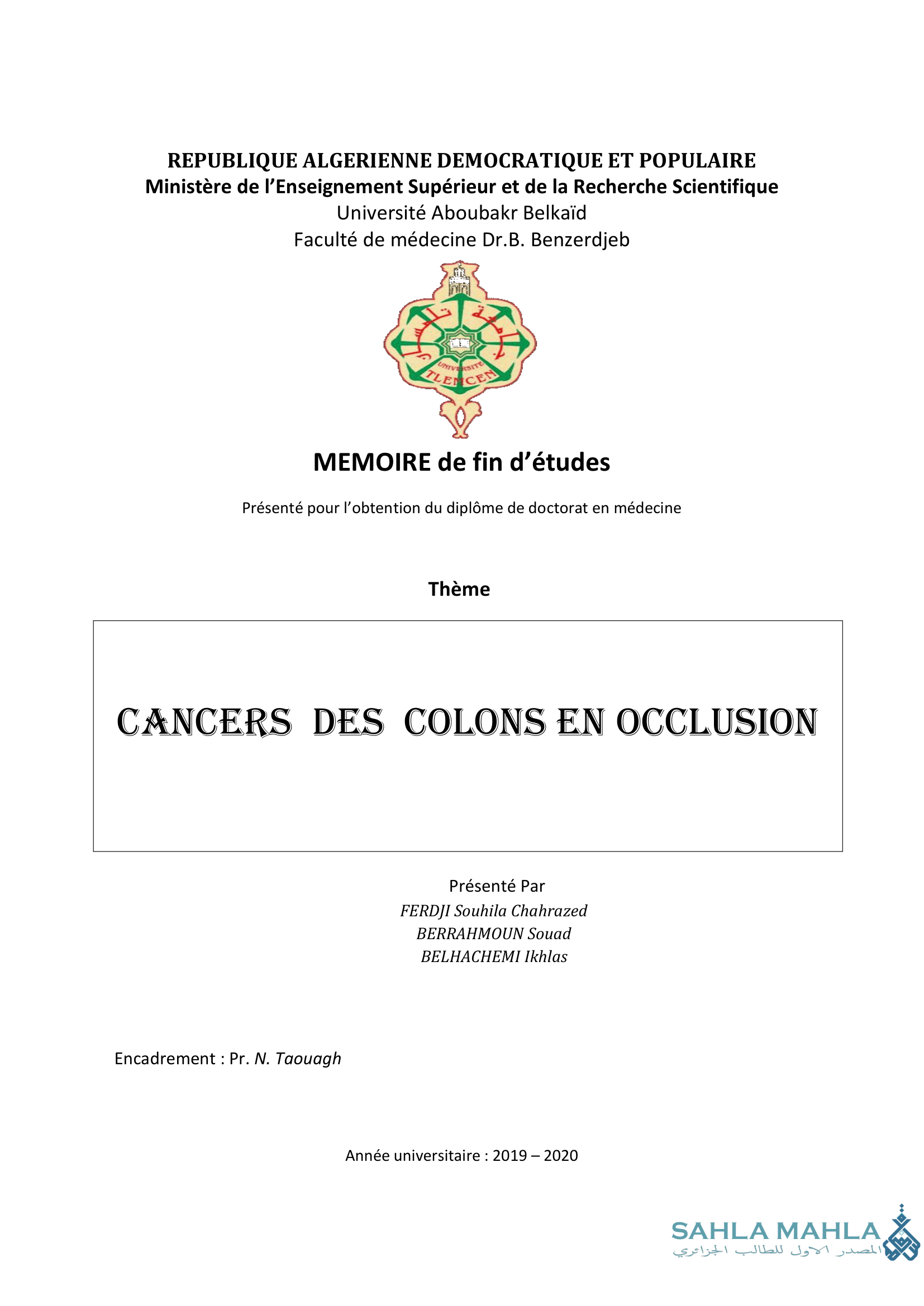 CANCERS DES COLONS EN OCCLUSION