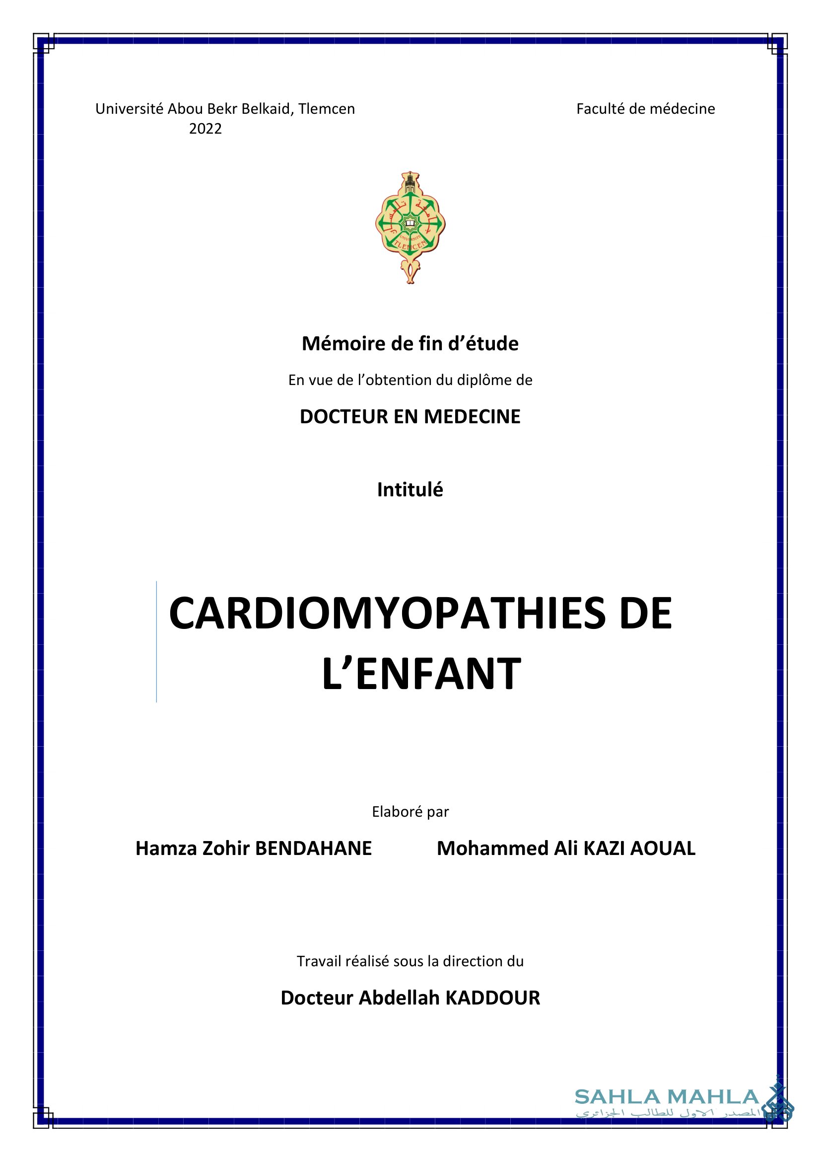 CARDIOMYOPATHIES DE L'ENFANT