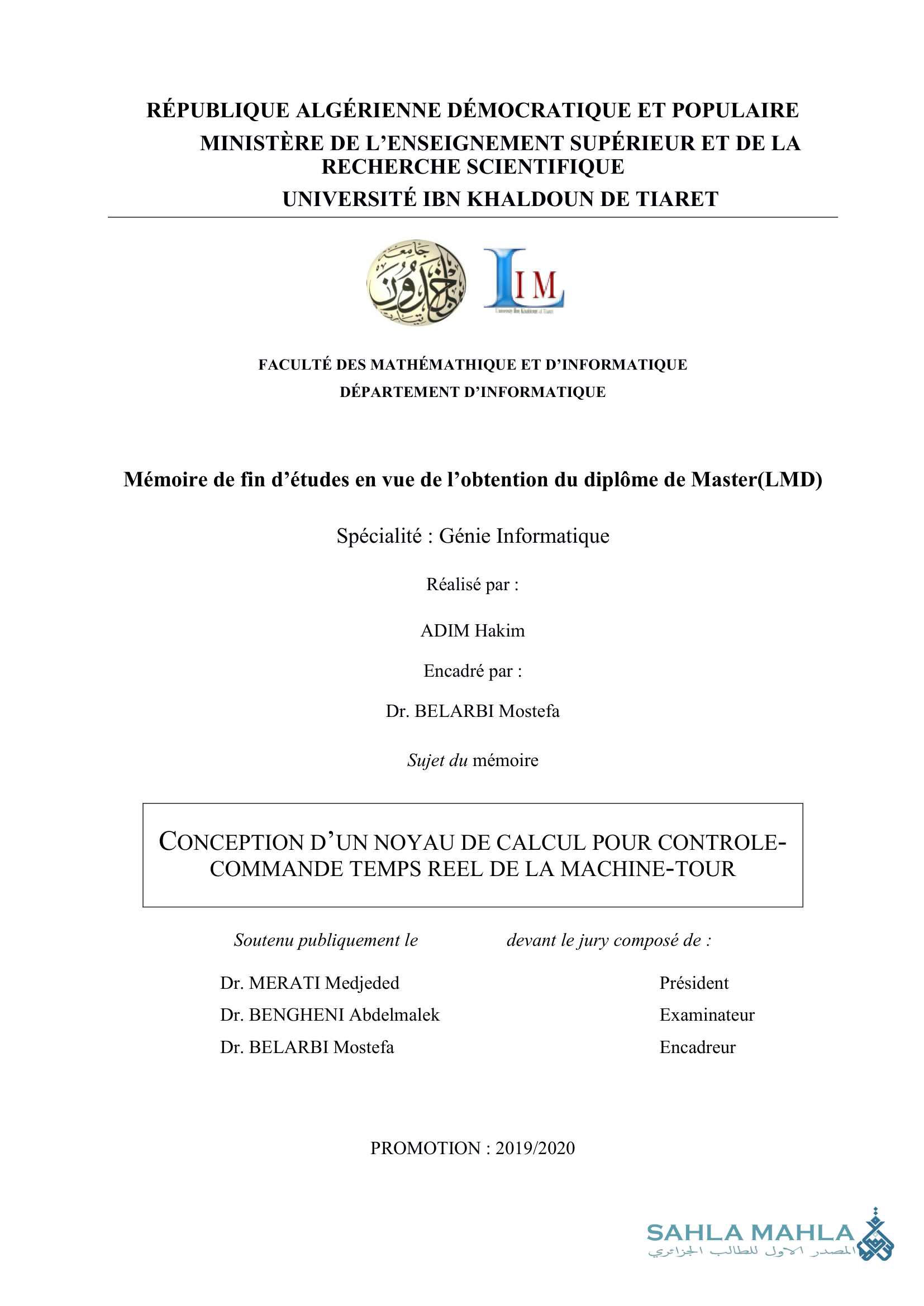 CONCEPTION D'UN NOYAU DE CALCUL POUR CONTROLE- COMMANDE TEMPS REEL DE LA MACHINE-TOUR