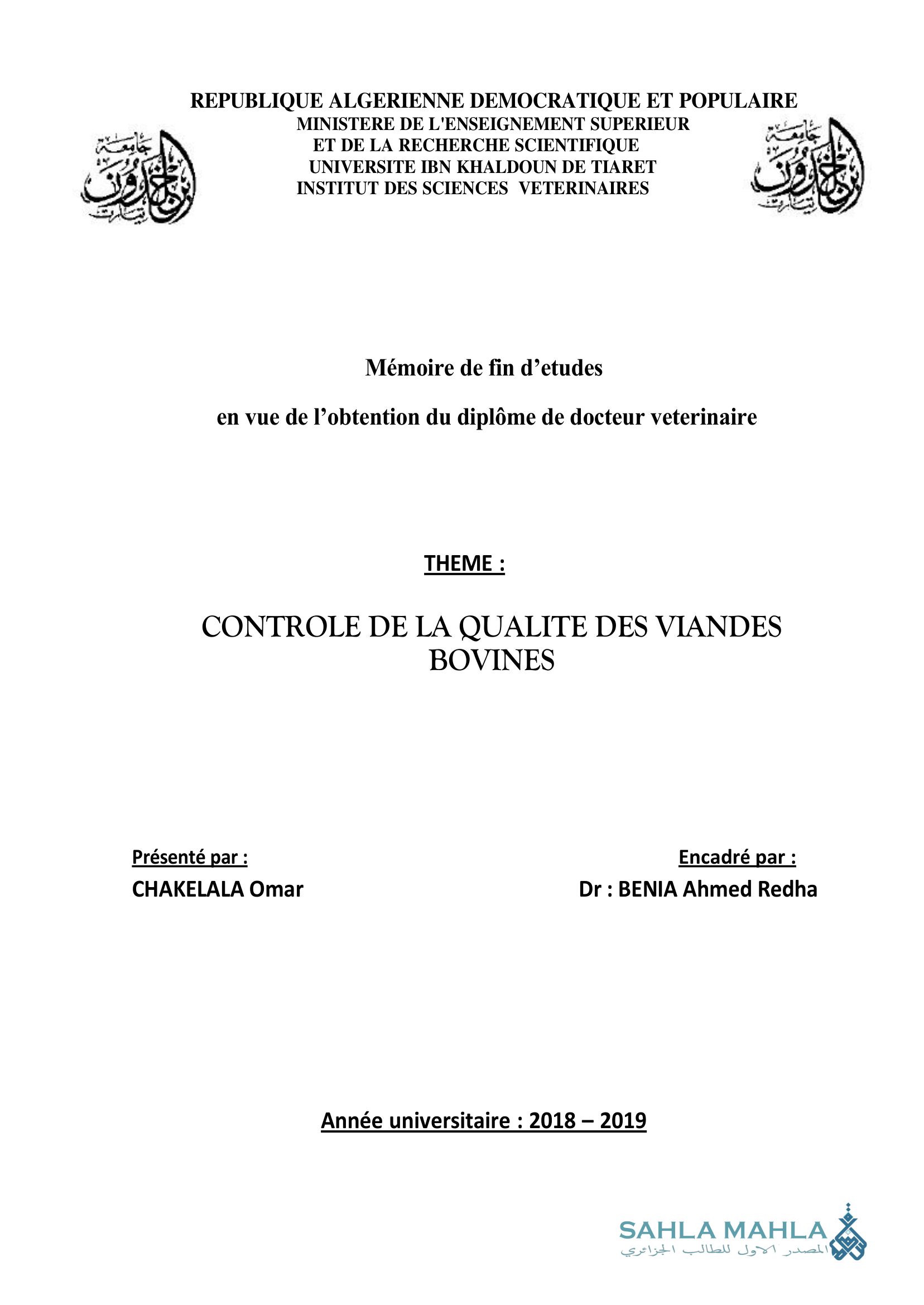 CONTROLE DE LA QUALITE DES VIANDES BOVINES