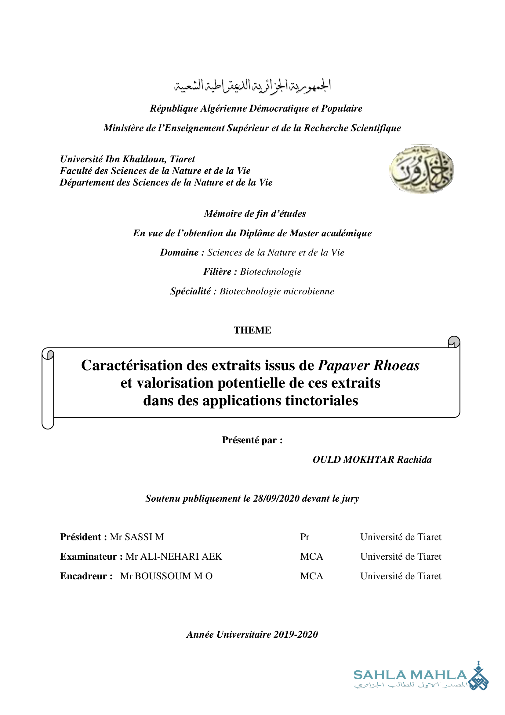 Caractérisation des extraits issus de Papaver Rhoeas et valorisation potentielle de ces extraits dans des applications tinctoriales