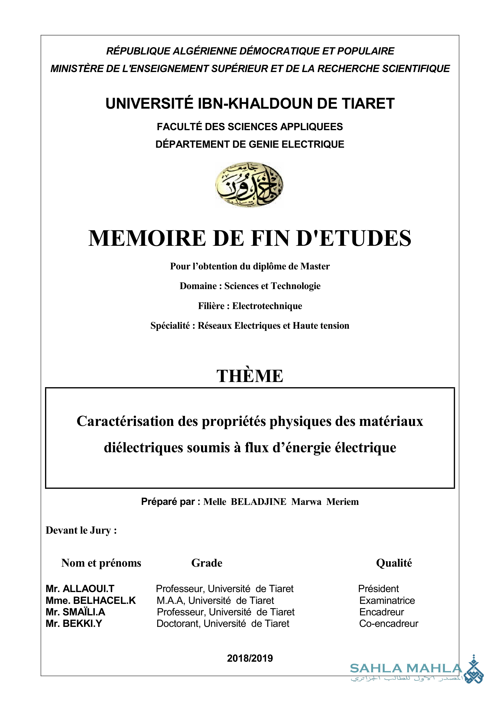Caractérisation des propriétés physiques des matériaux diélectriques soumis à flux d'énergie électrique