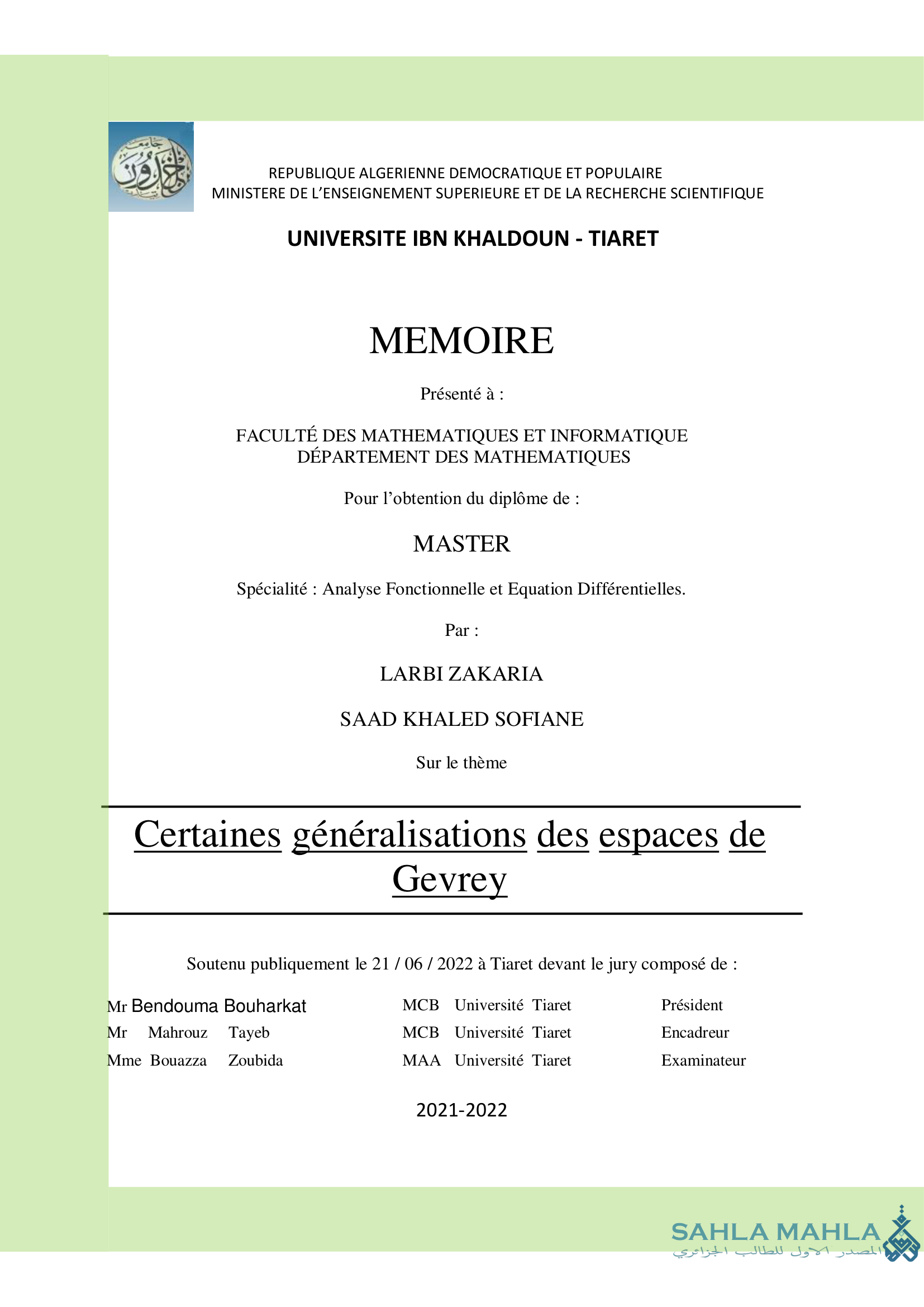 Certaines généralisations des espaces de Gevrey