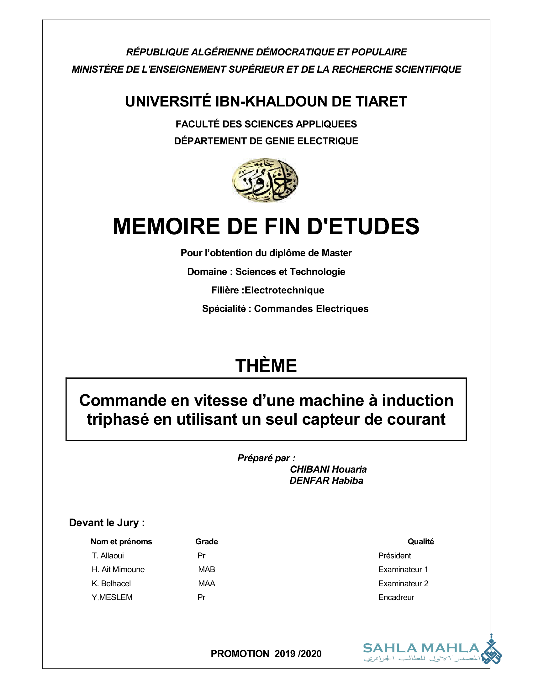 Commande en vitesse d'une machine à induction triphasé en utilisant un seul capteur de courant