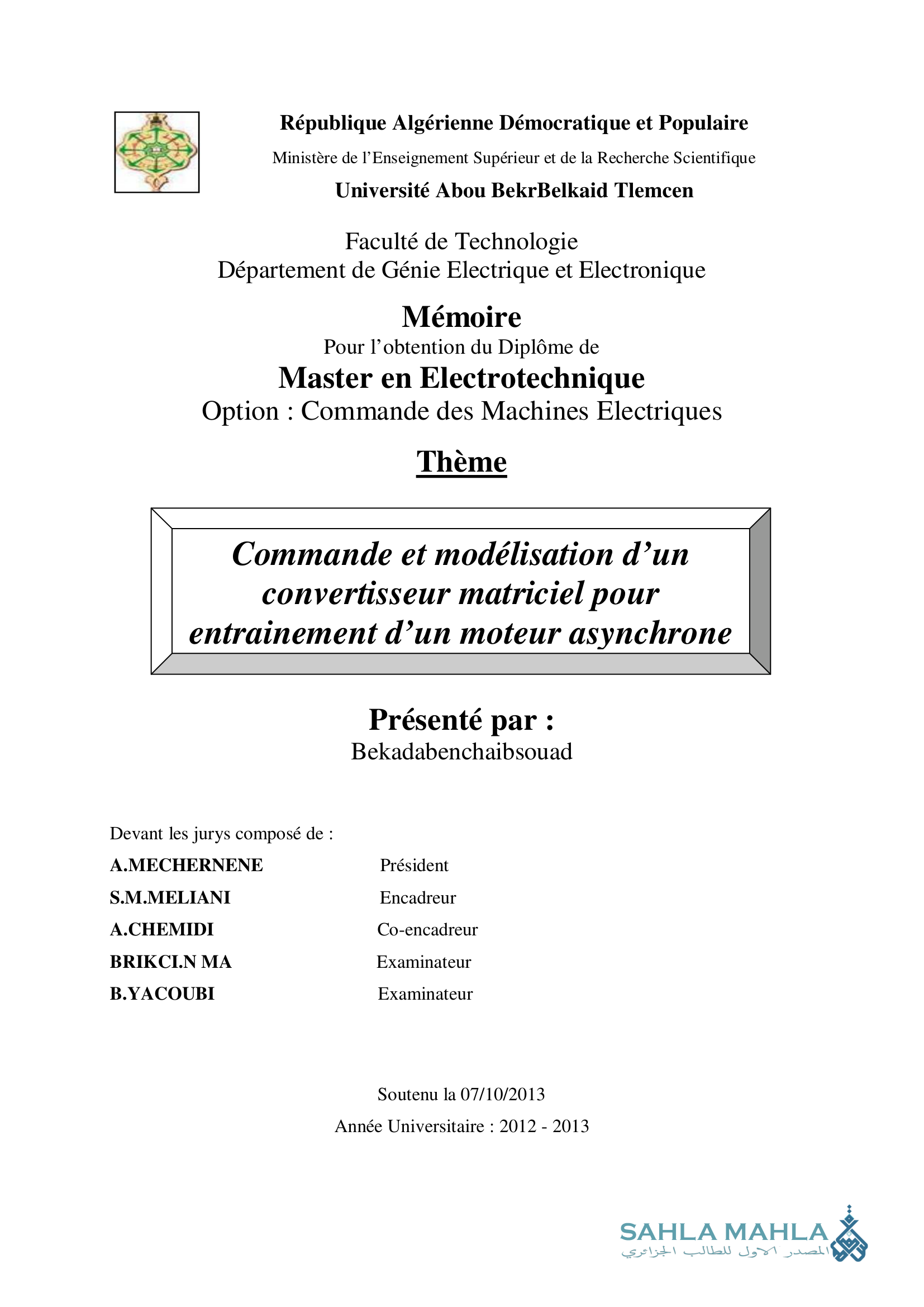 Commande et modélisation d'un convertisseur matriciel pour entrainement d'un moteur asynchrone