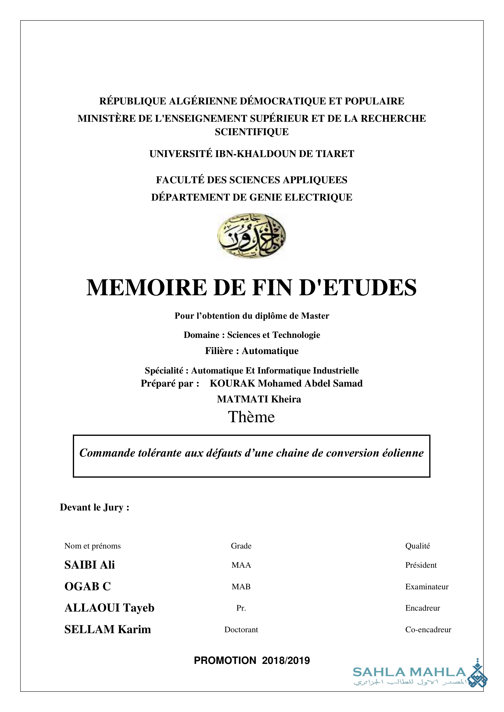 Commande tolérante aux défauts d'une chaine de conversion éolienne