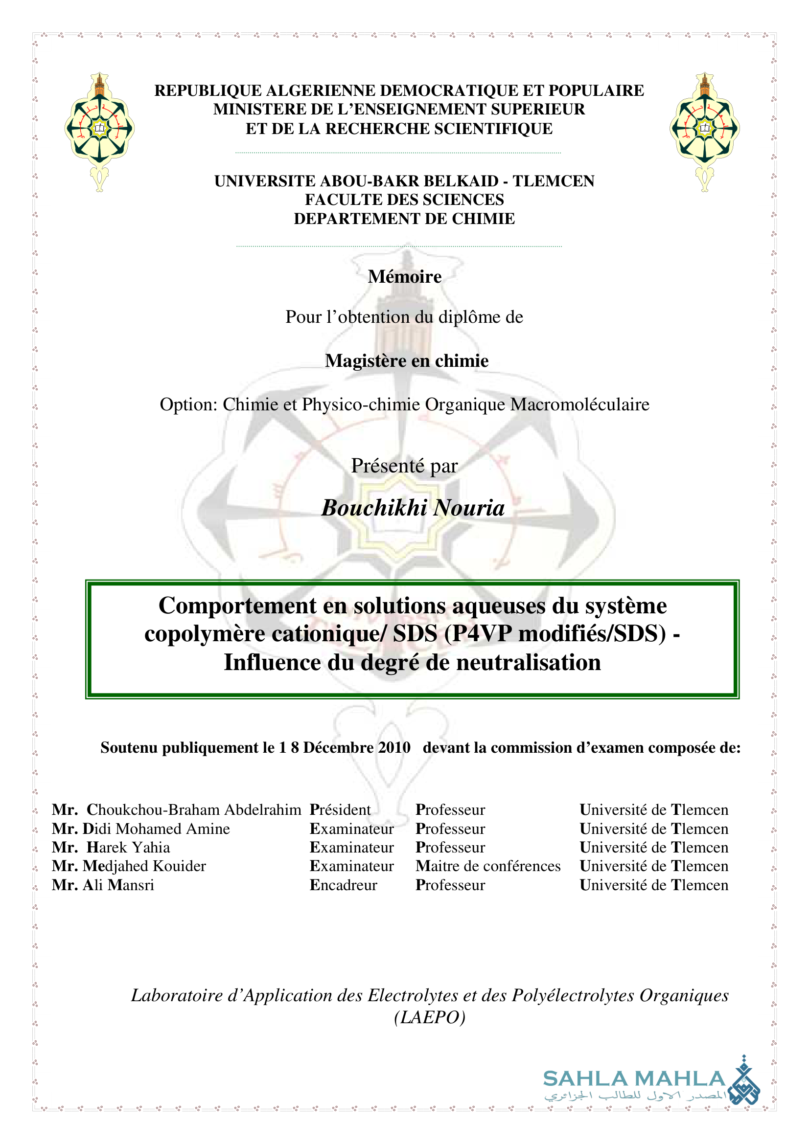 Comportement en solutions aqueuses du système copolymère cationique/ SDS (P4VP modifiés/SDS) - Influence du degré de neutralisation