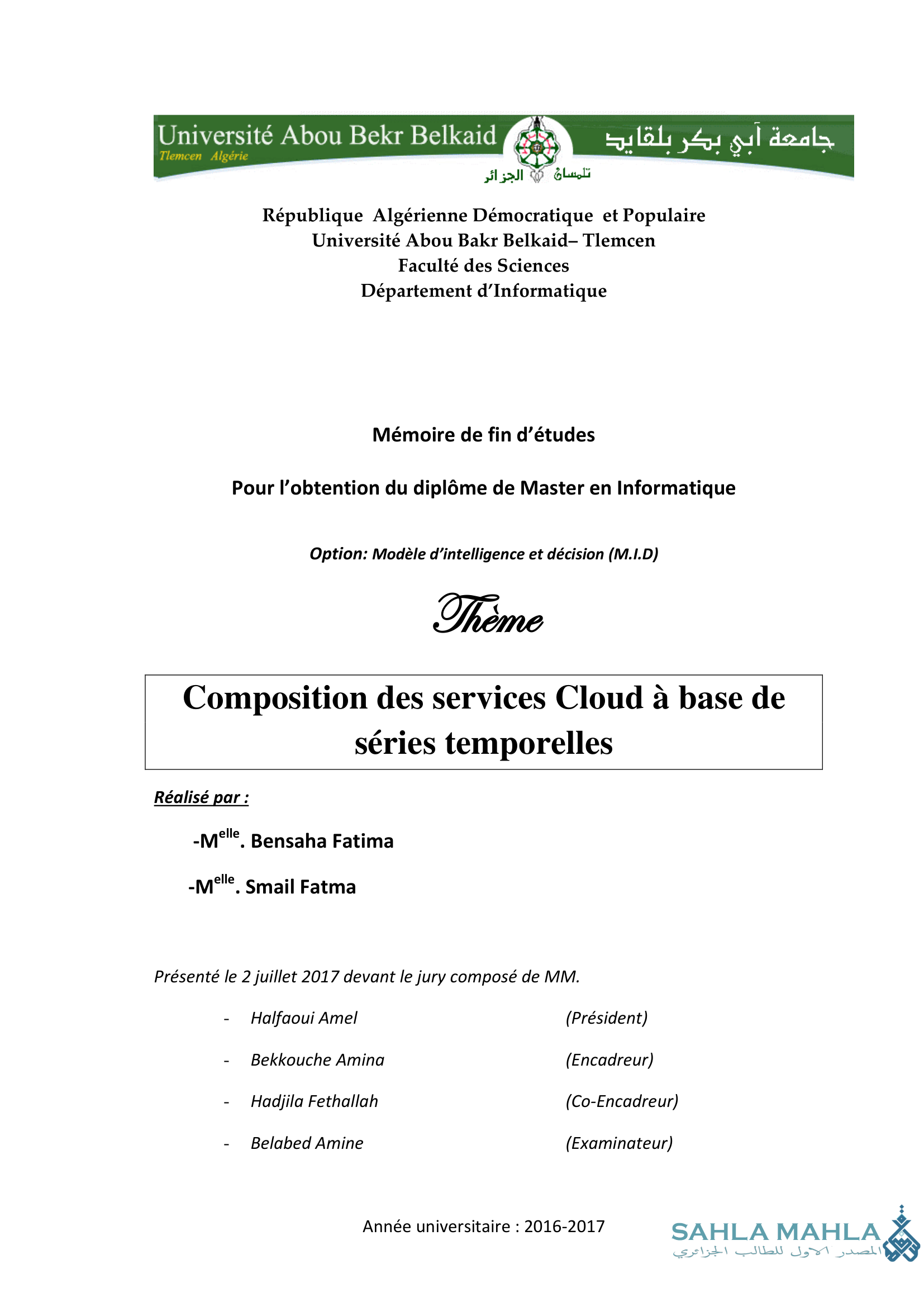 Composition des services Cloud à base de séries temporelles