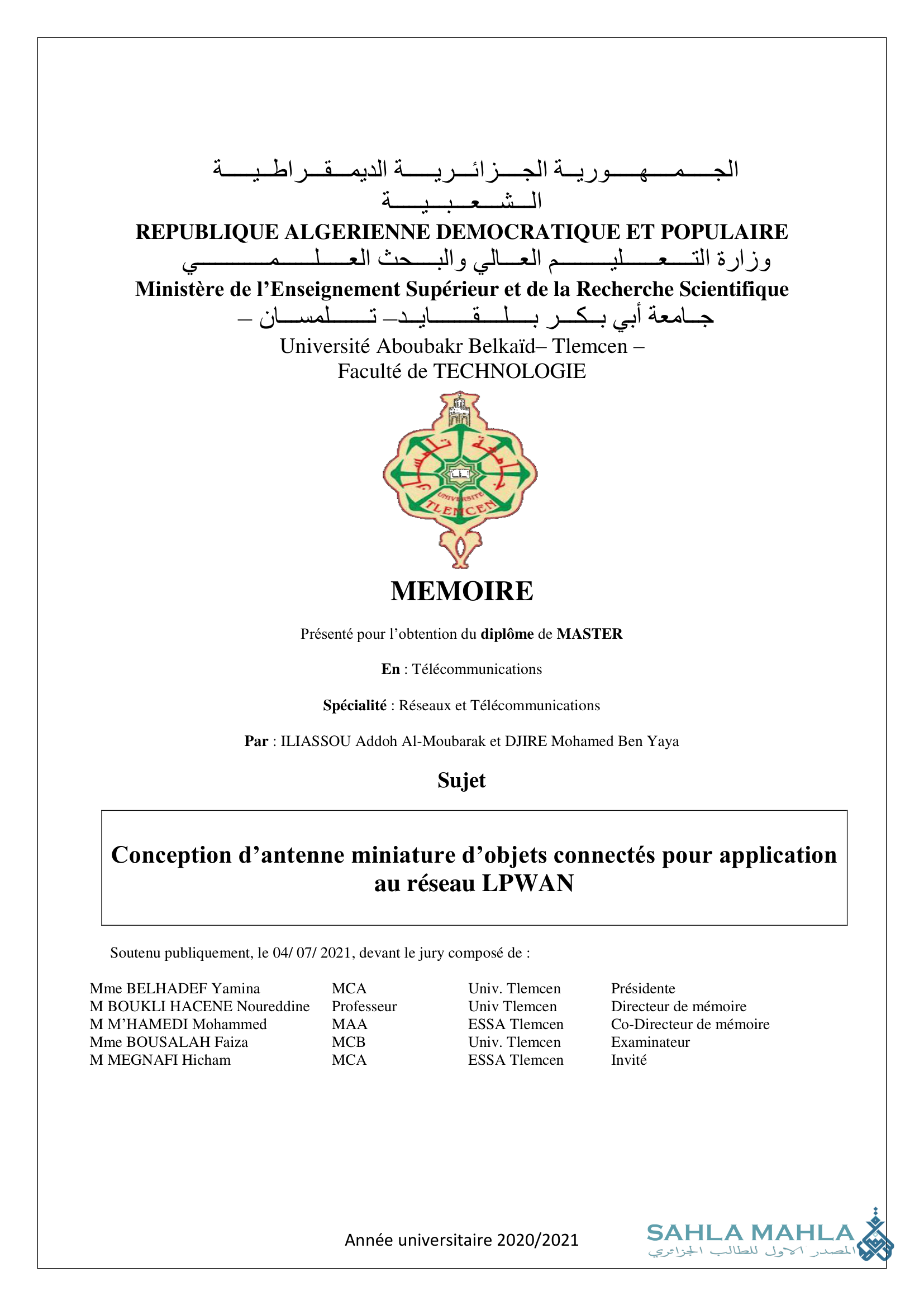 Conception d'antenne miniature d'objets connectés pour application au réseau LPWAN