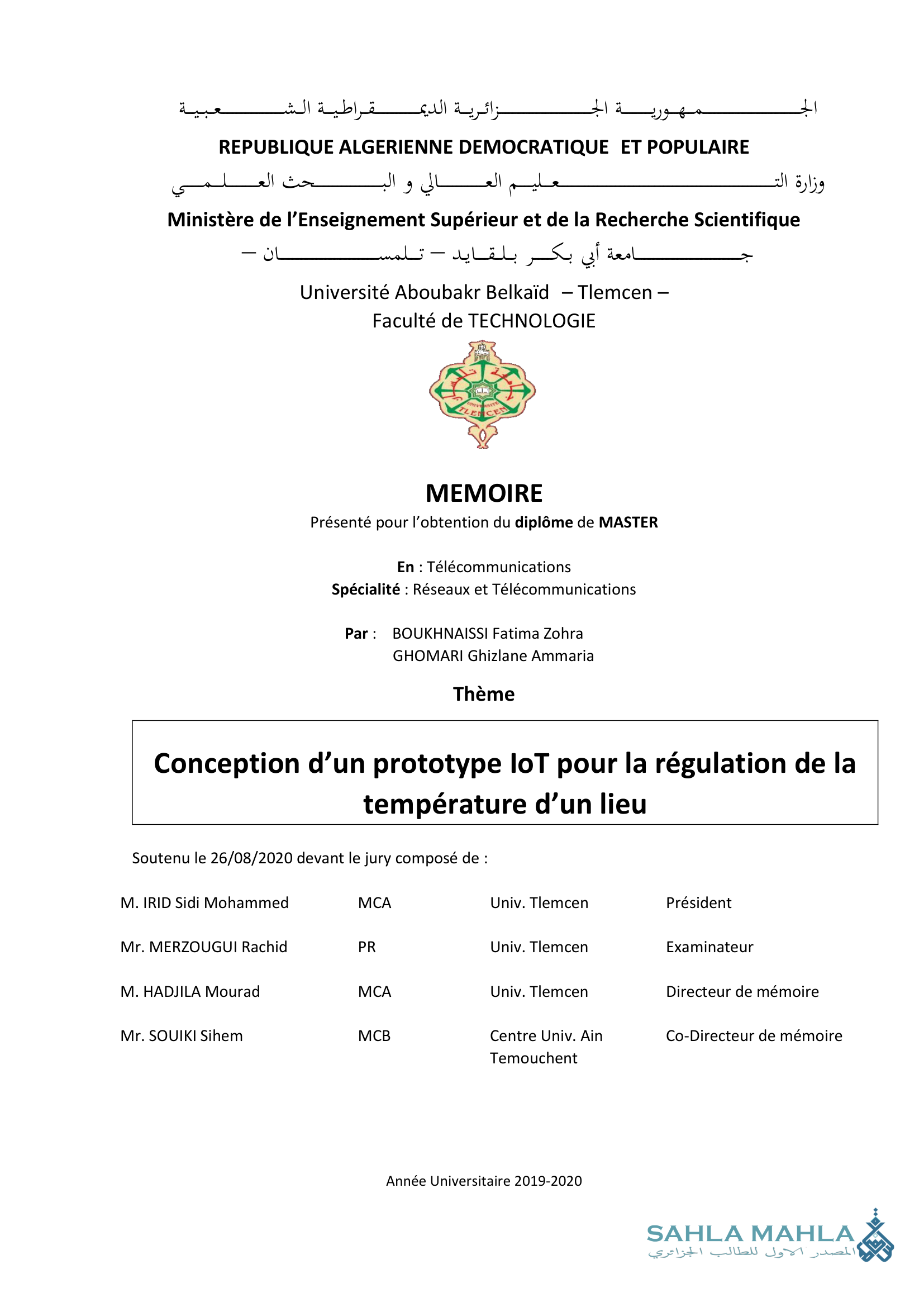 Conception d'un prototype IoT pour la régulation de la température d'un lieu
