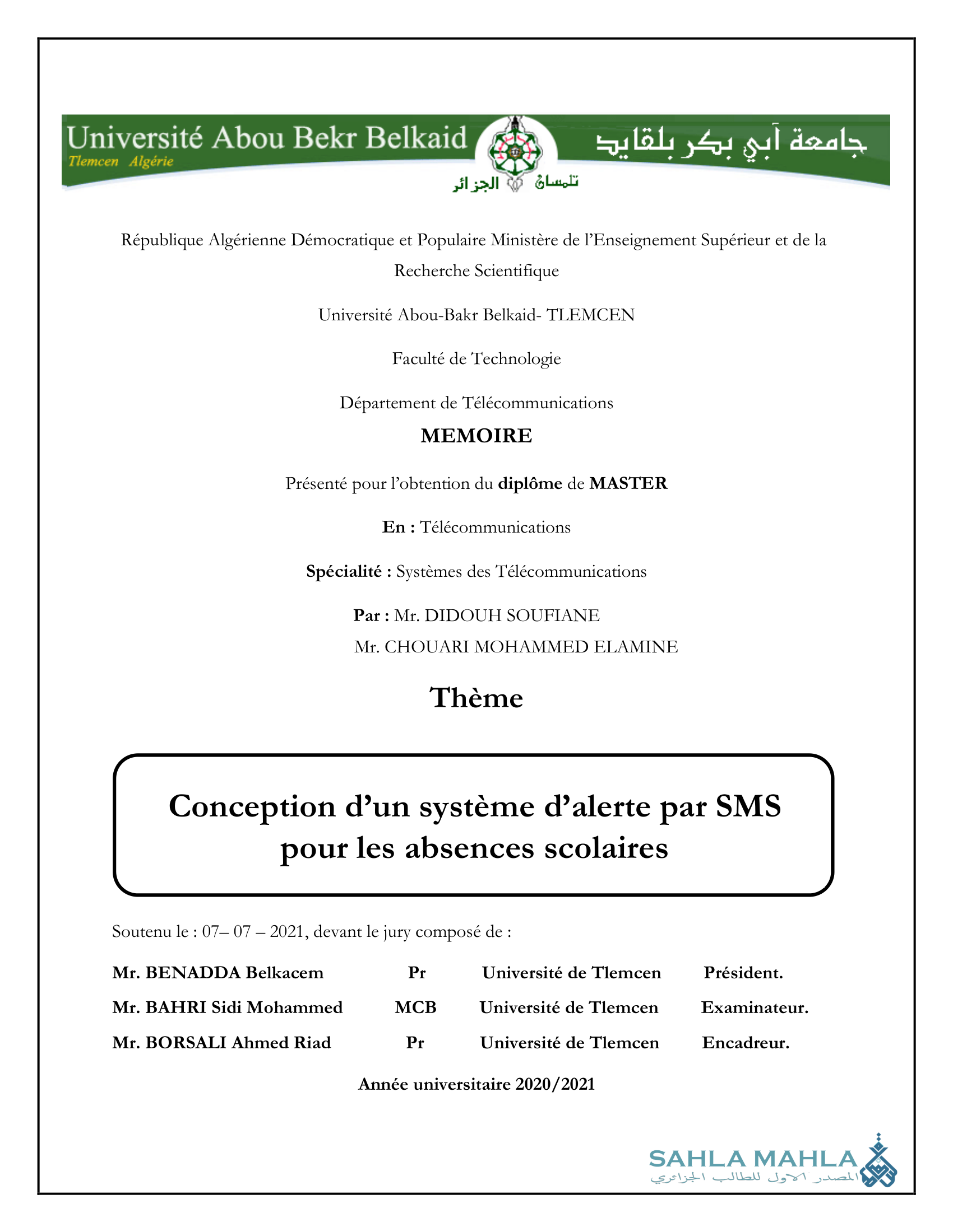 Conception d'un système d'alerte par SMS pour les absences scolaires