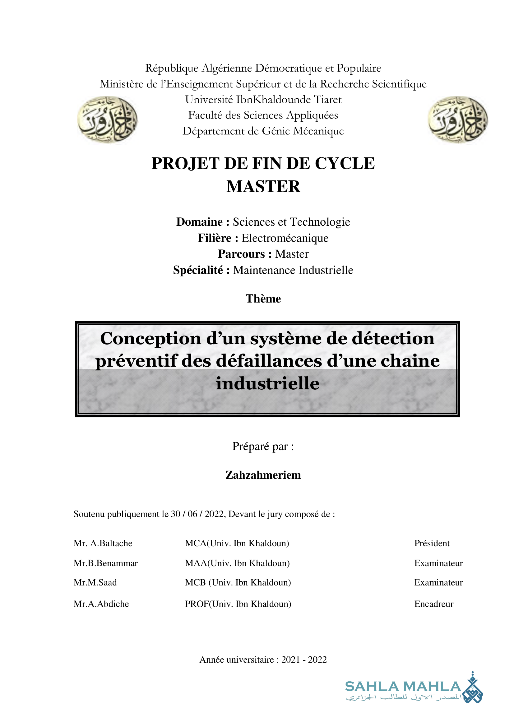 Conception d'un système de détection préventif des défaillances d'une chaine industrielle