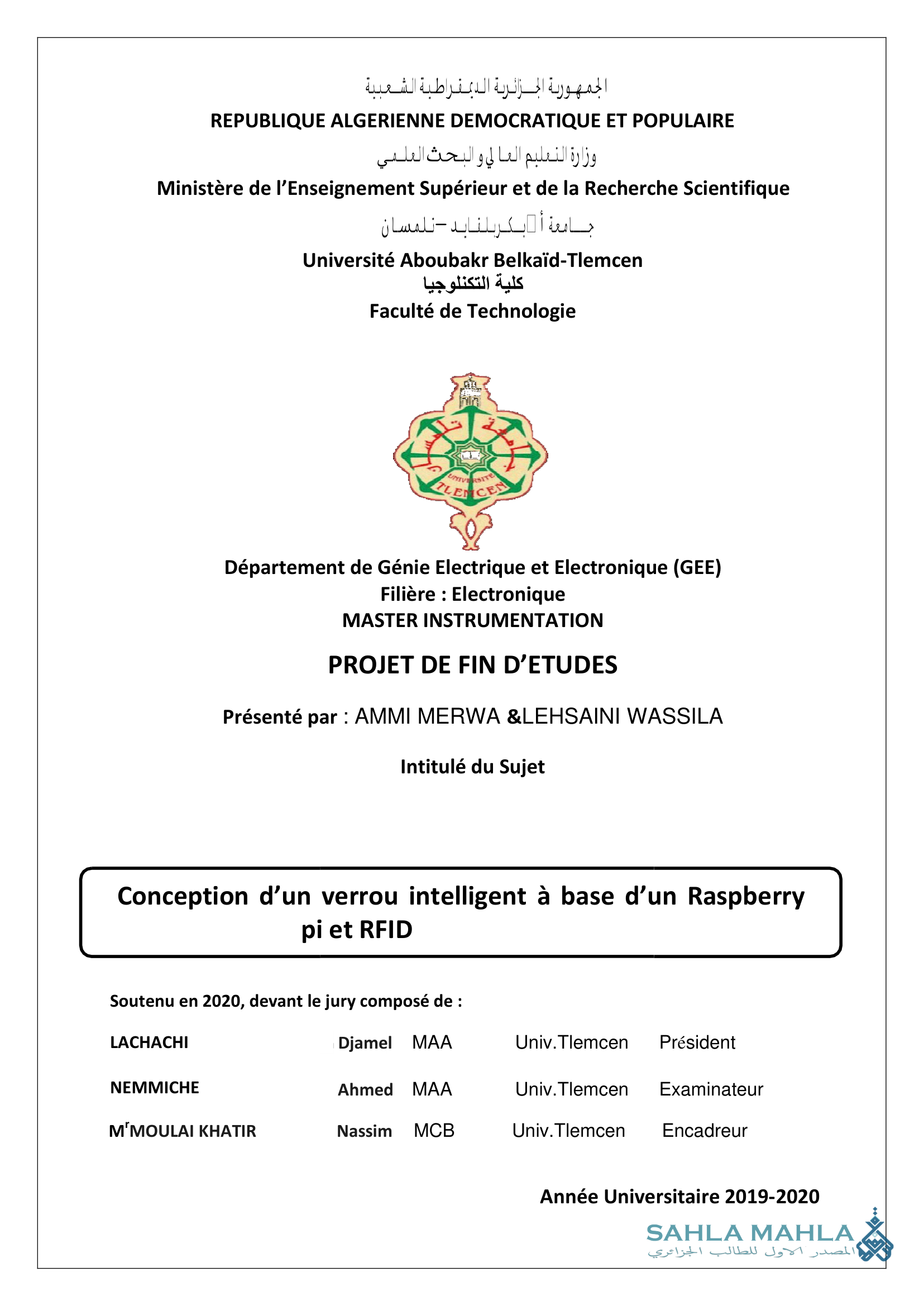 Conception d'un verrou intelligent à base d'un Raspberry pi et RFID