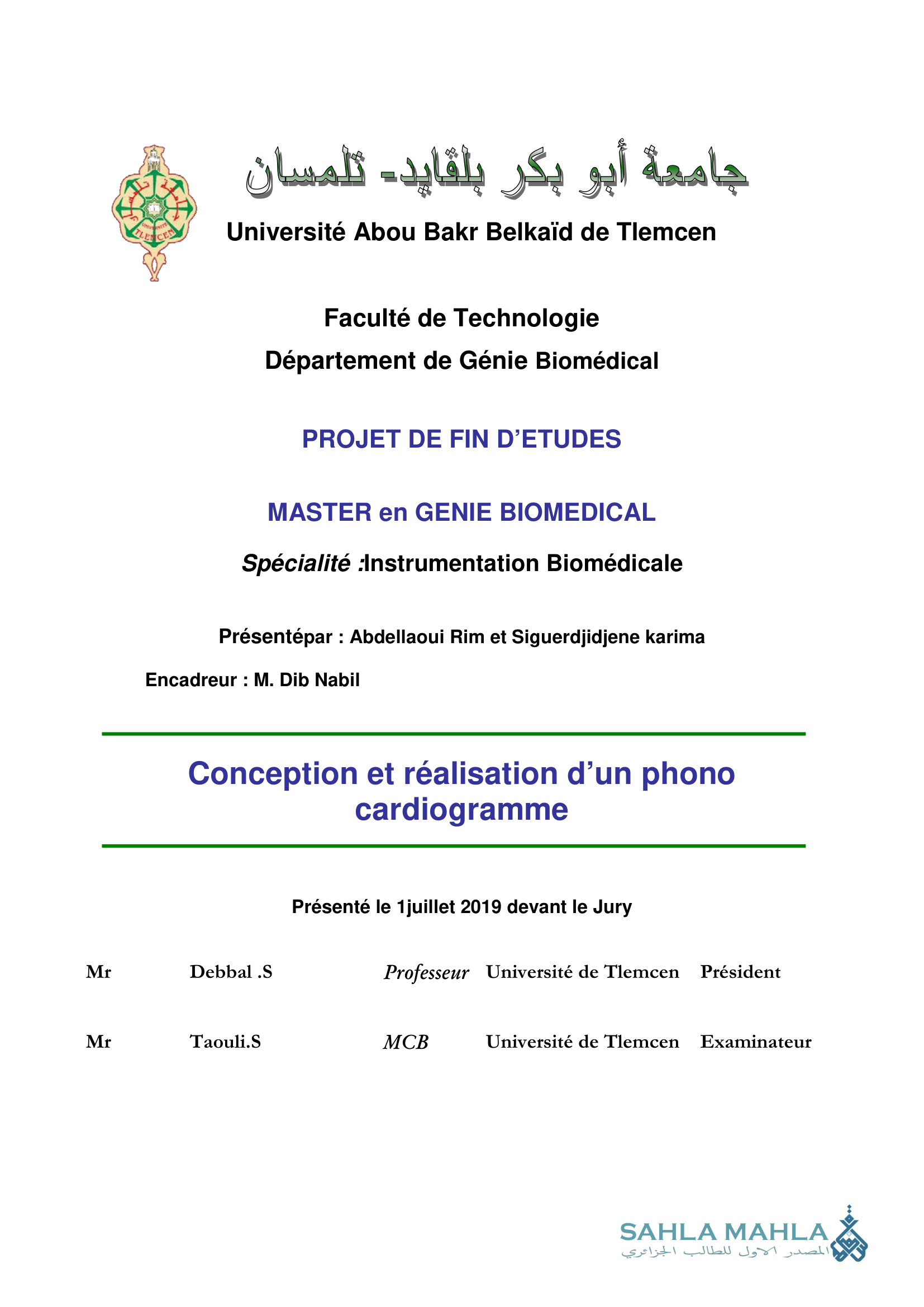 Conception et réalisation d'un phono cardiogramme
