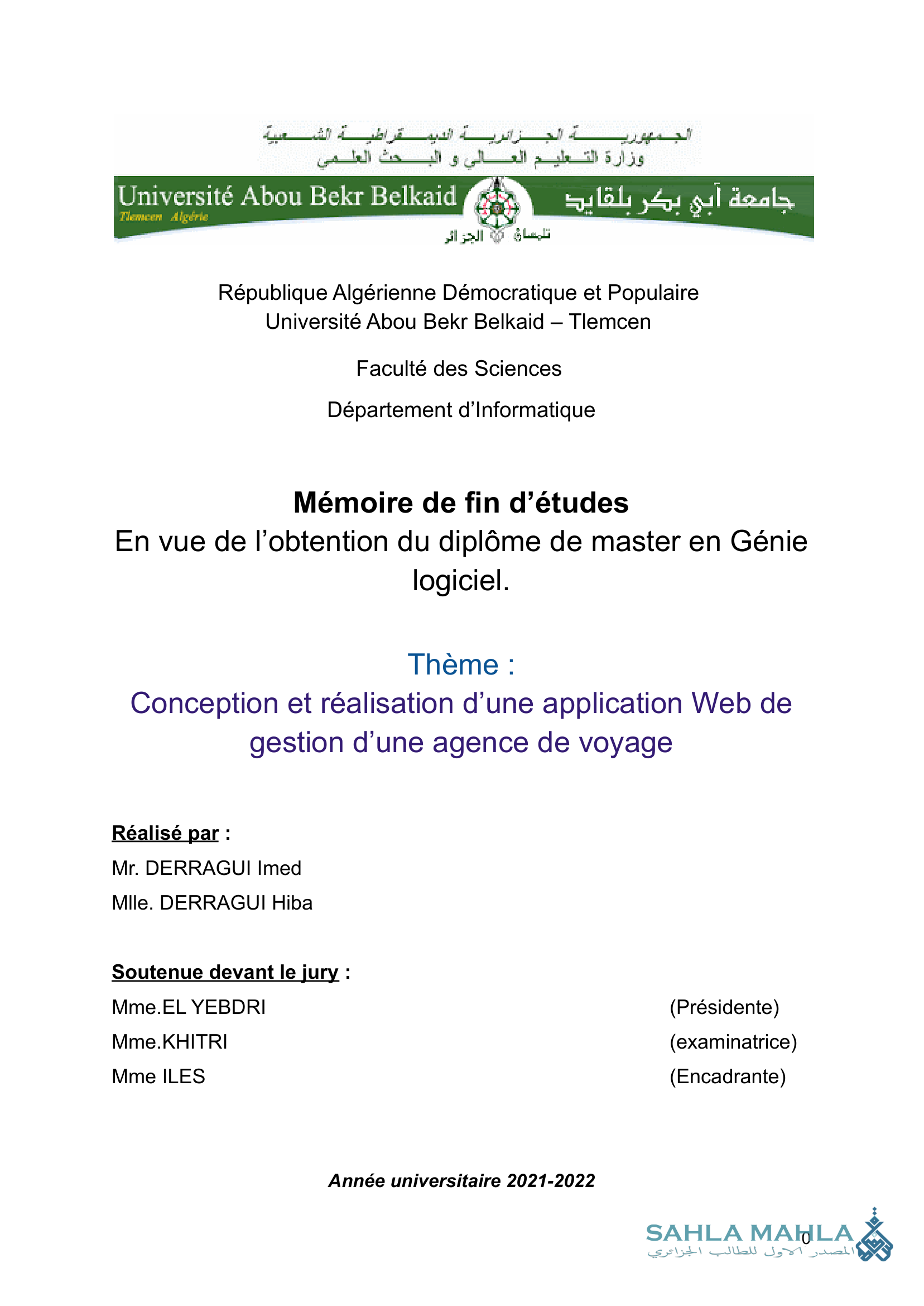 Conception et réalisation d'une application Web de gestion d'une agence de voyage
