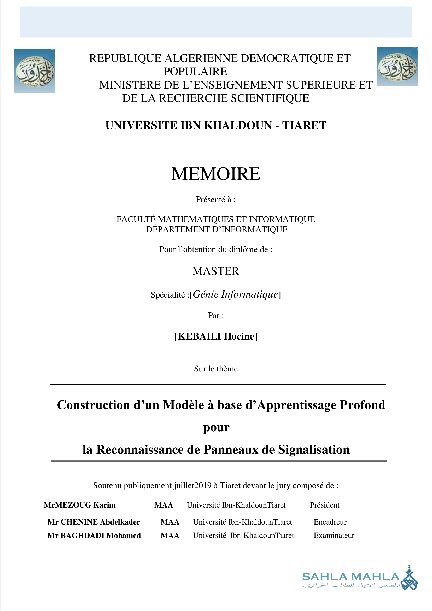 Construction d'un Modèle à base d'Apprentissage Profond pour la Reconnaissance de Panneaux de Signalisation