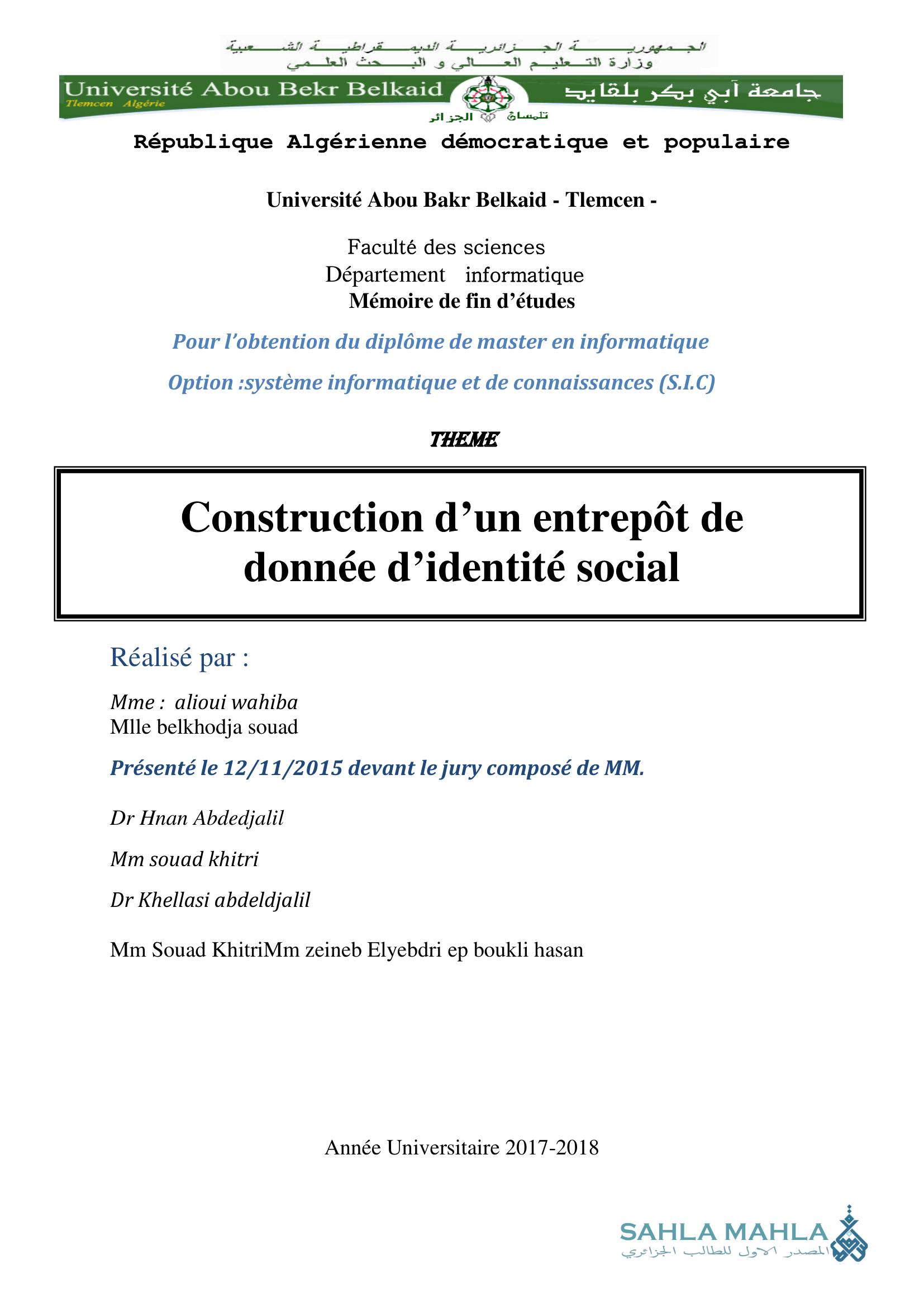 Construction d'un entrepôt de donnée d'identité social