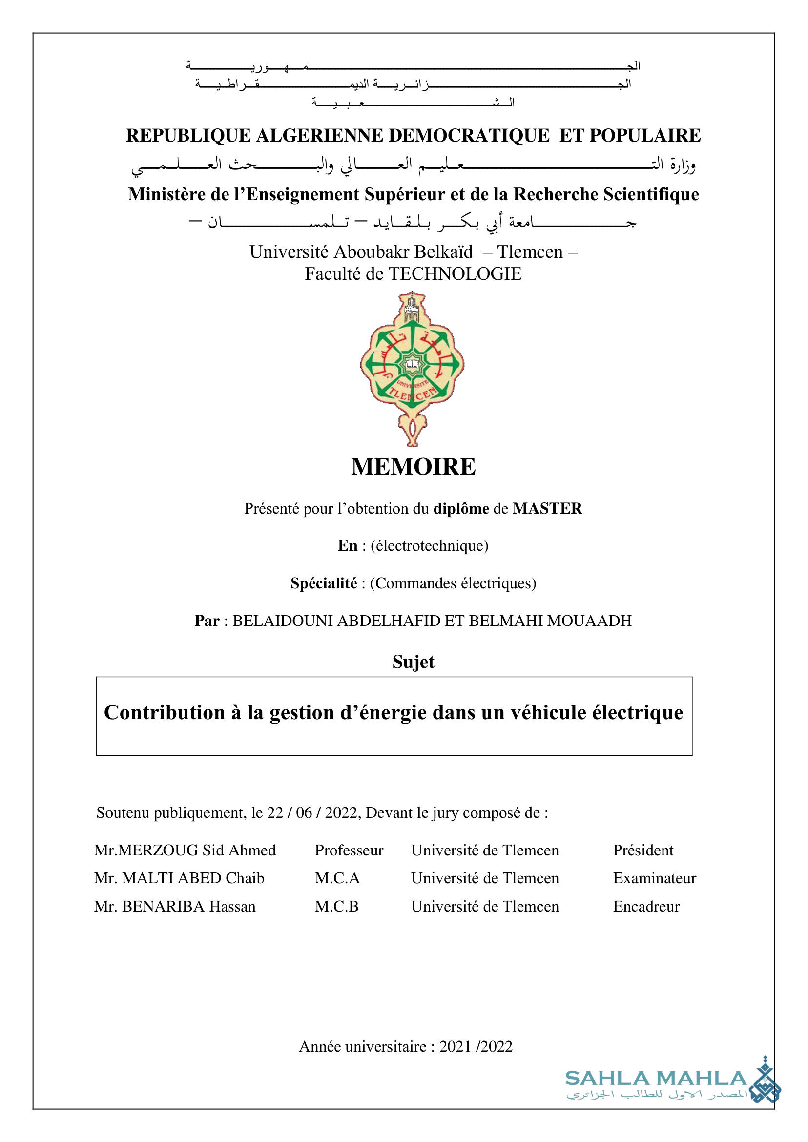 Contribution à la gestion d'énergie dans un véhicule électrique