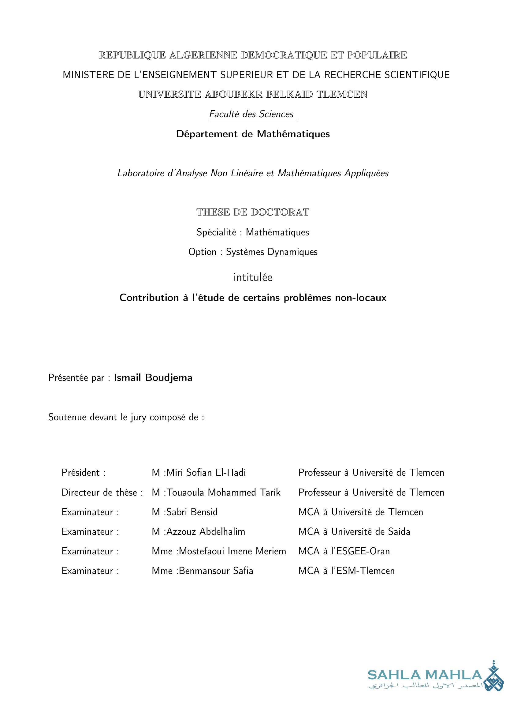 Contribution à l'étude de certains problèmes non-locaux