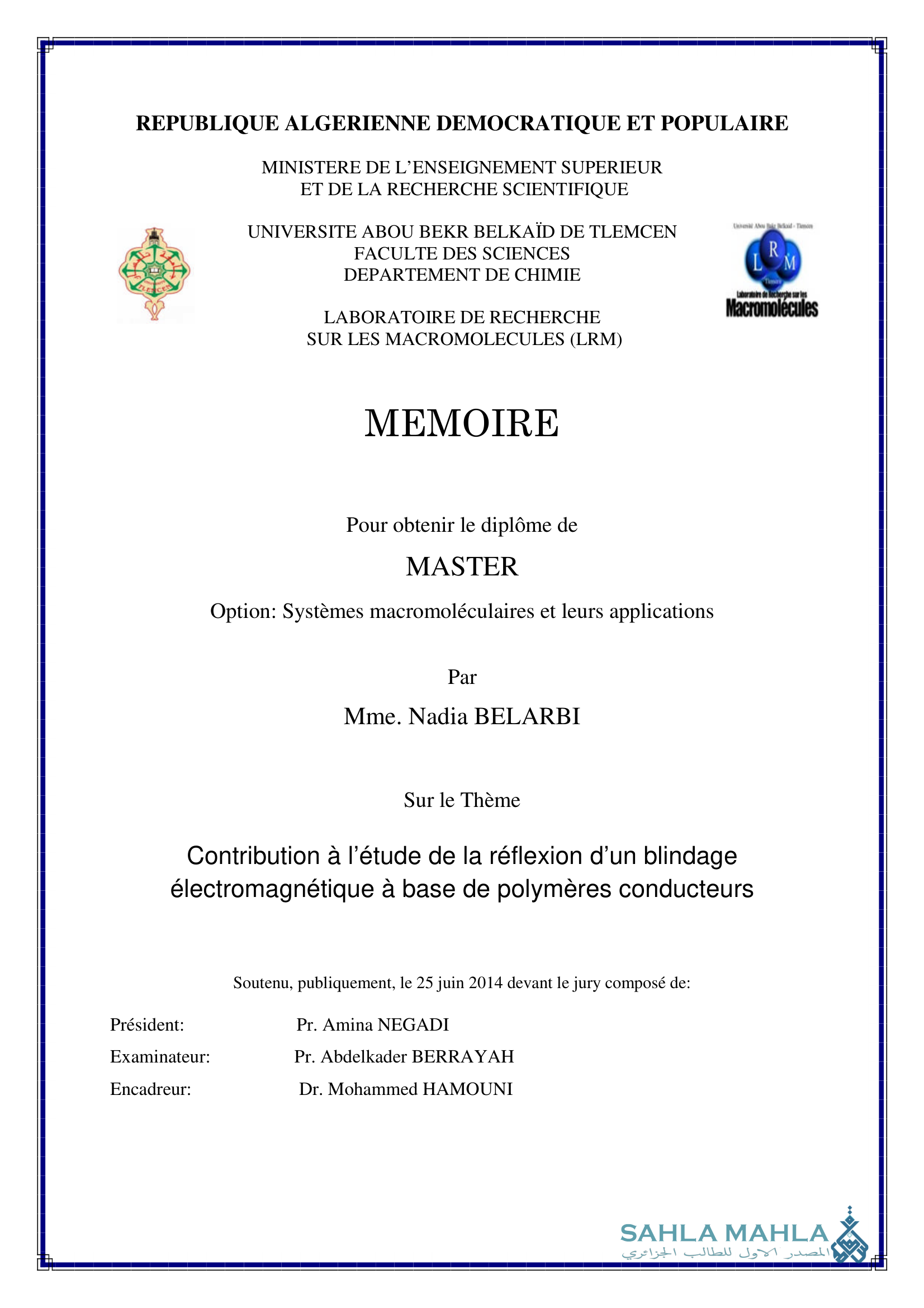 Contribution à l'étude de la réflexion d'un blindage électromagnétique à base de polymères conducteurs