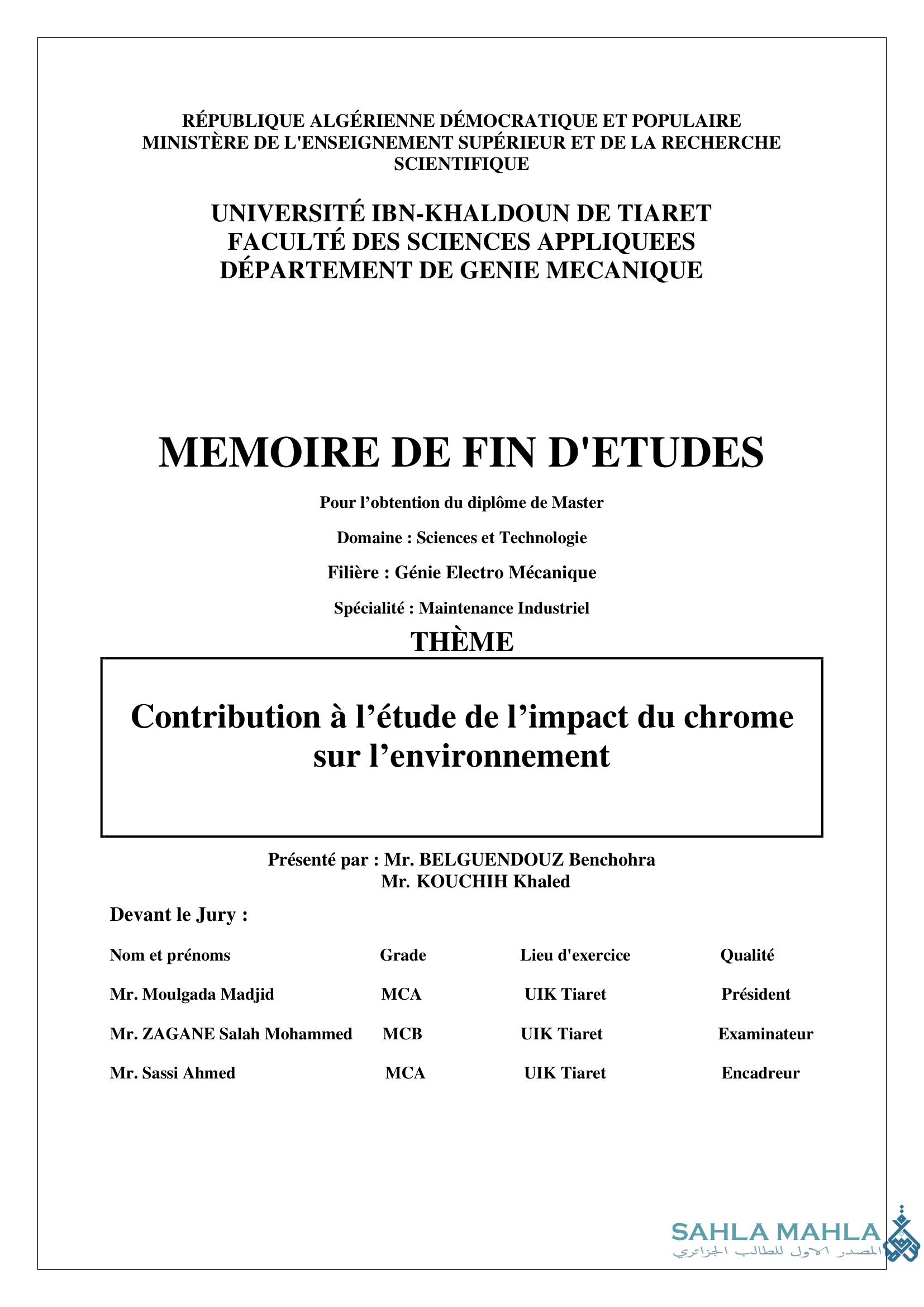 Contribution à l'étude de l'impact du chrome sur l'environnement