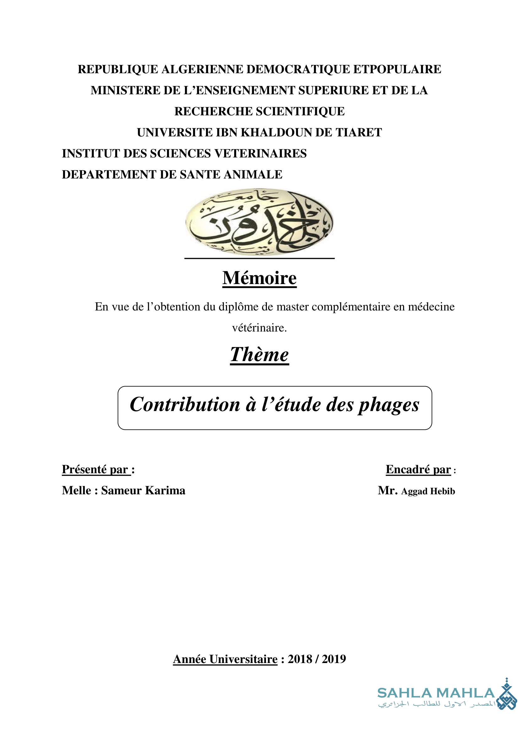 Contribution à l'étude des phages