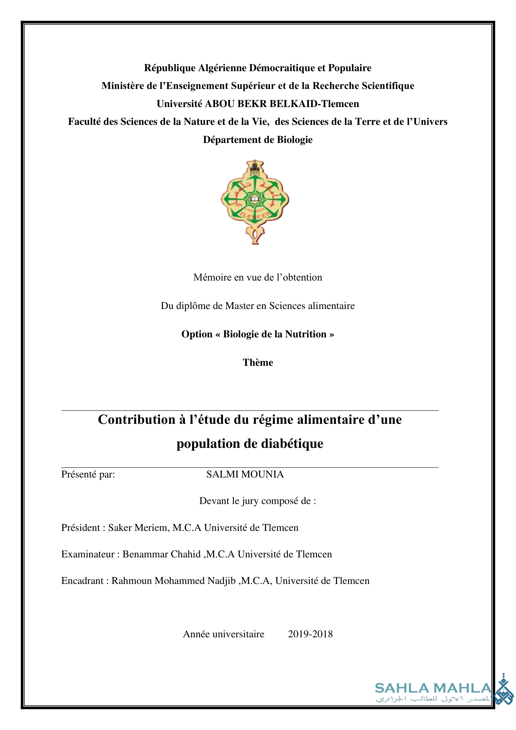 Contribution à l'étude du régime alimentaire d'une population de diabétique
