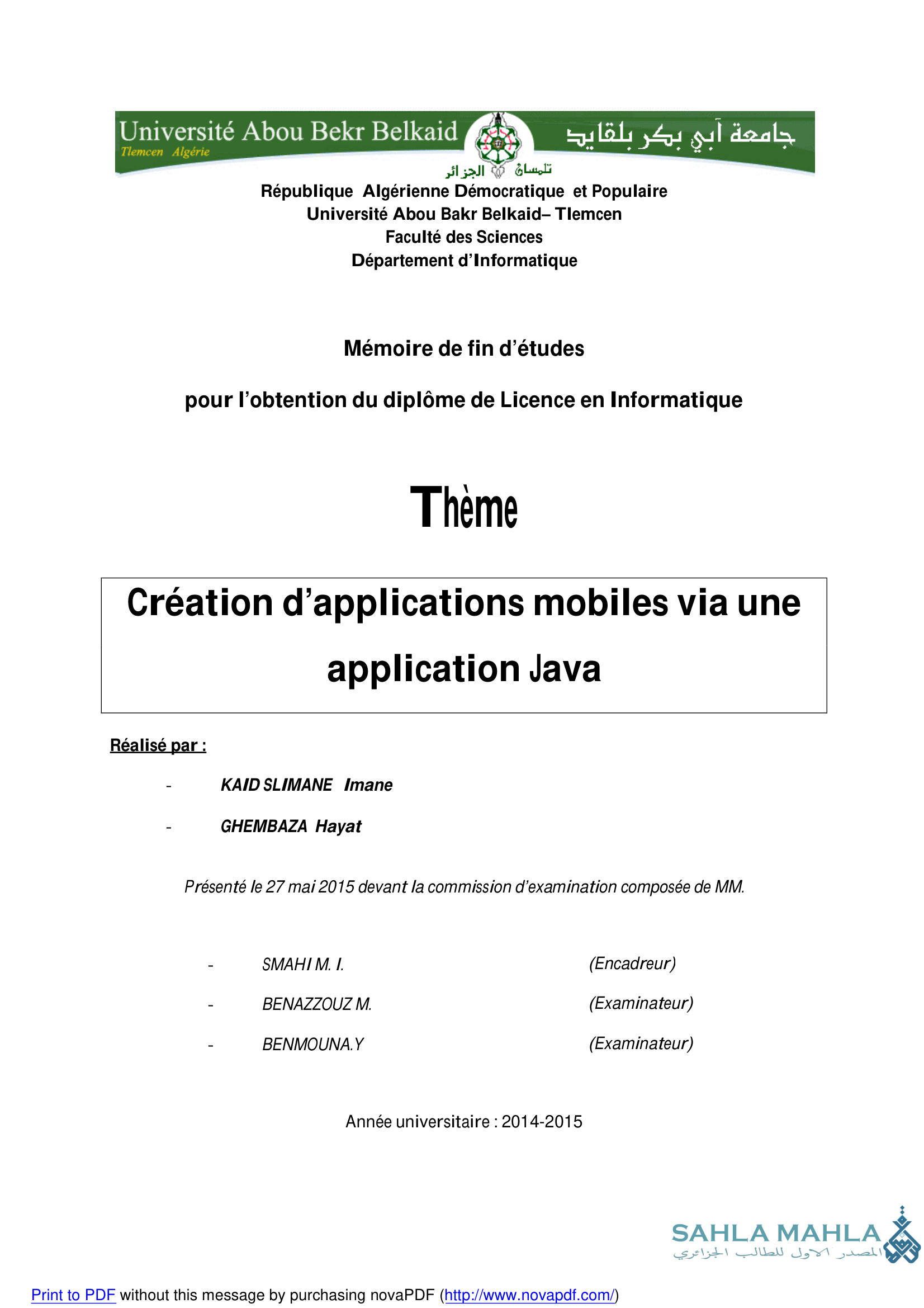 Création d'applications mobiles via une application Java