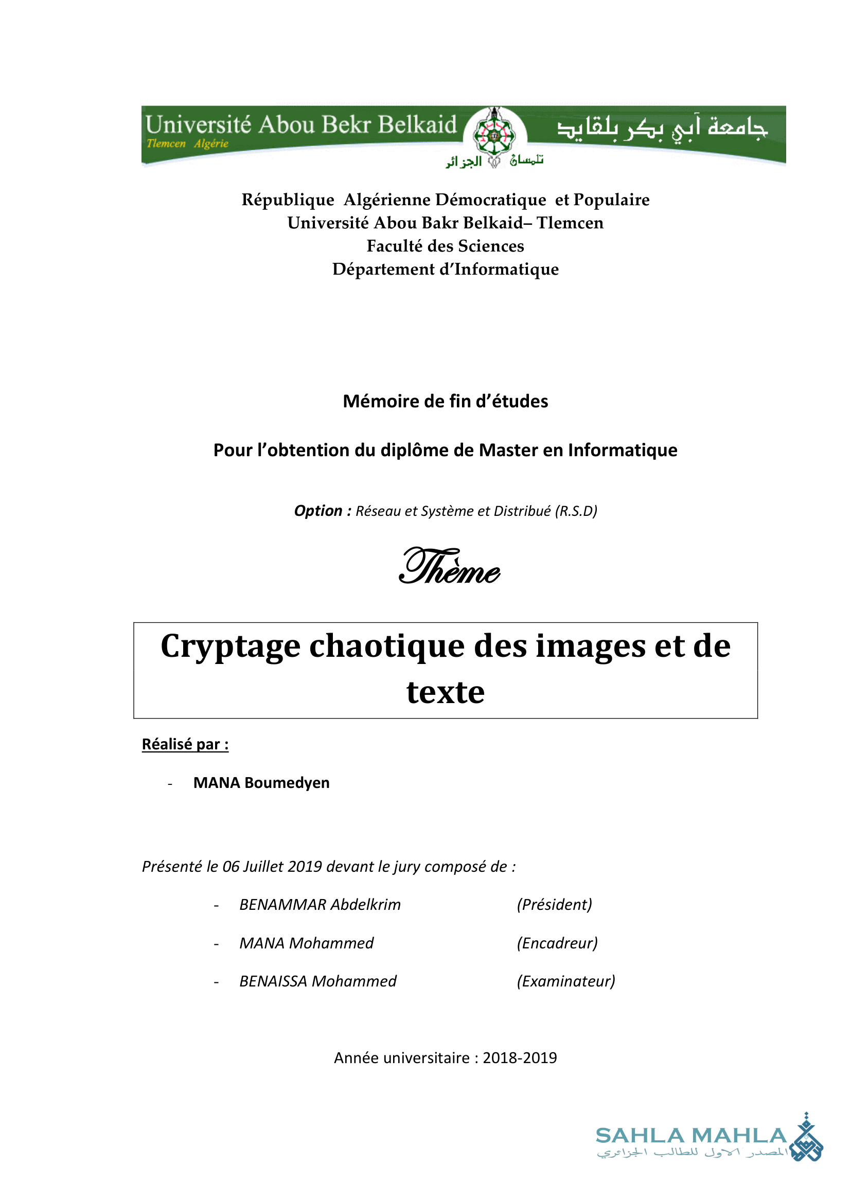 Cryptage chaotique des images et de texte