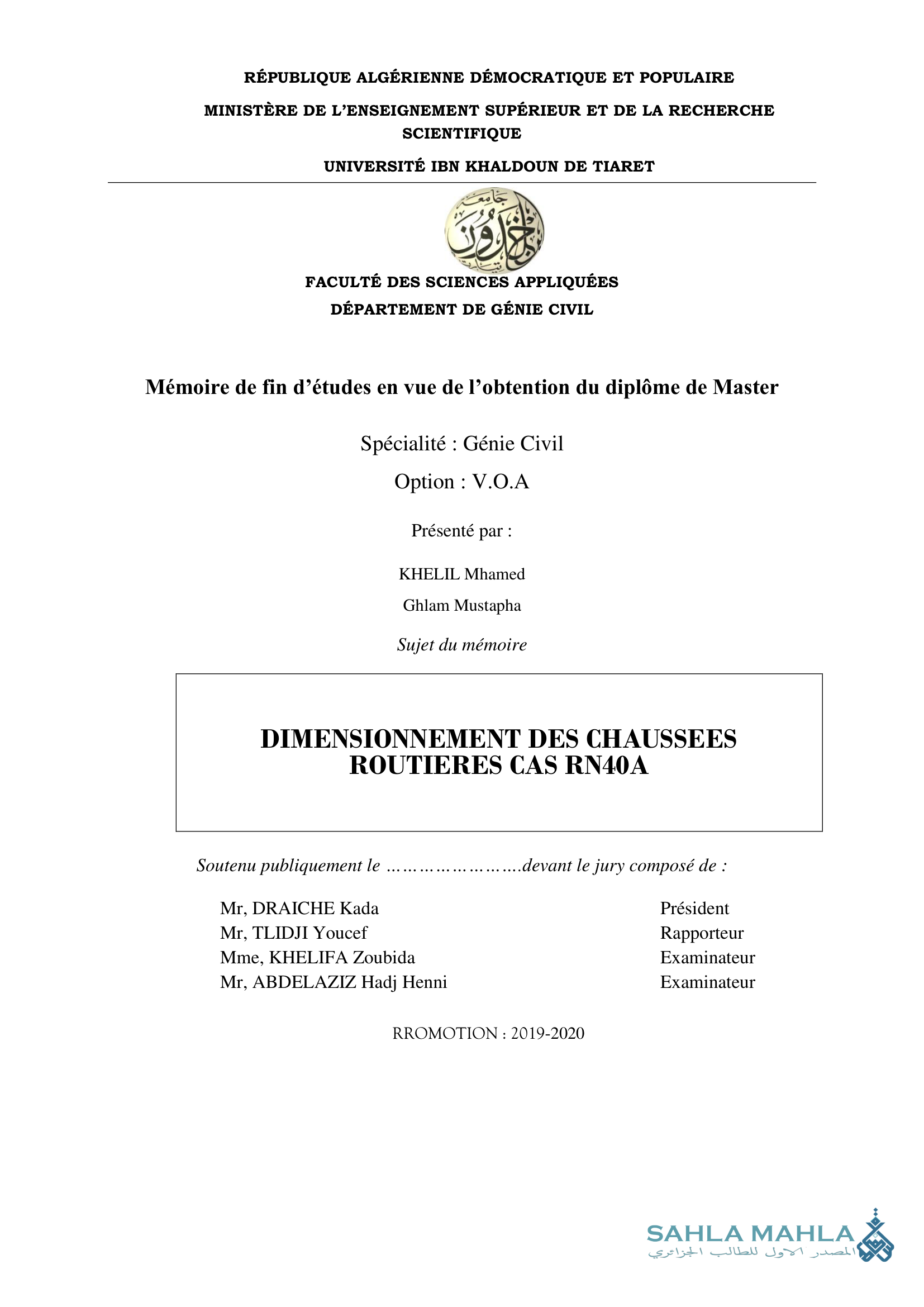 DIMENSIONNEMENT DES CHAUSSEES ROUTIERES CAS RN40A