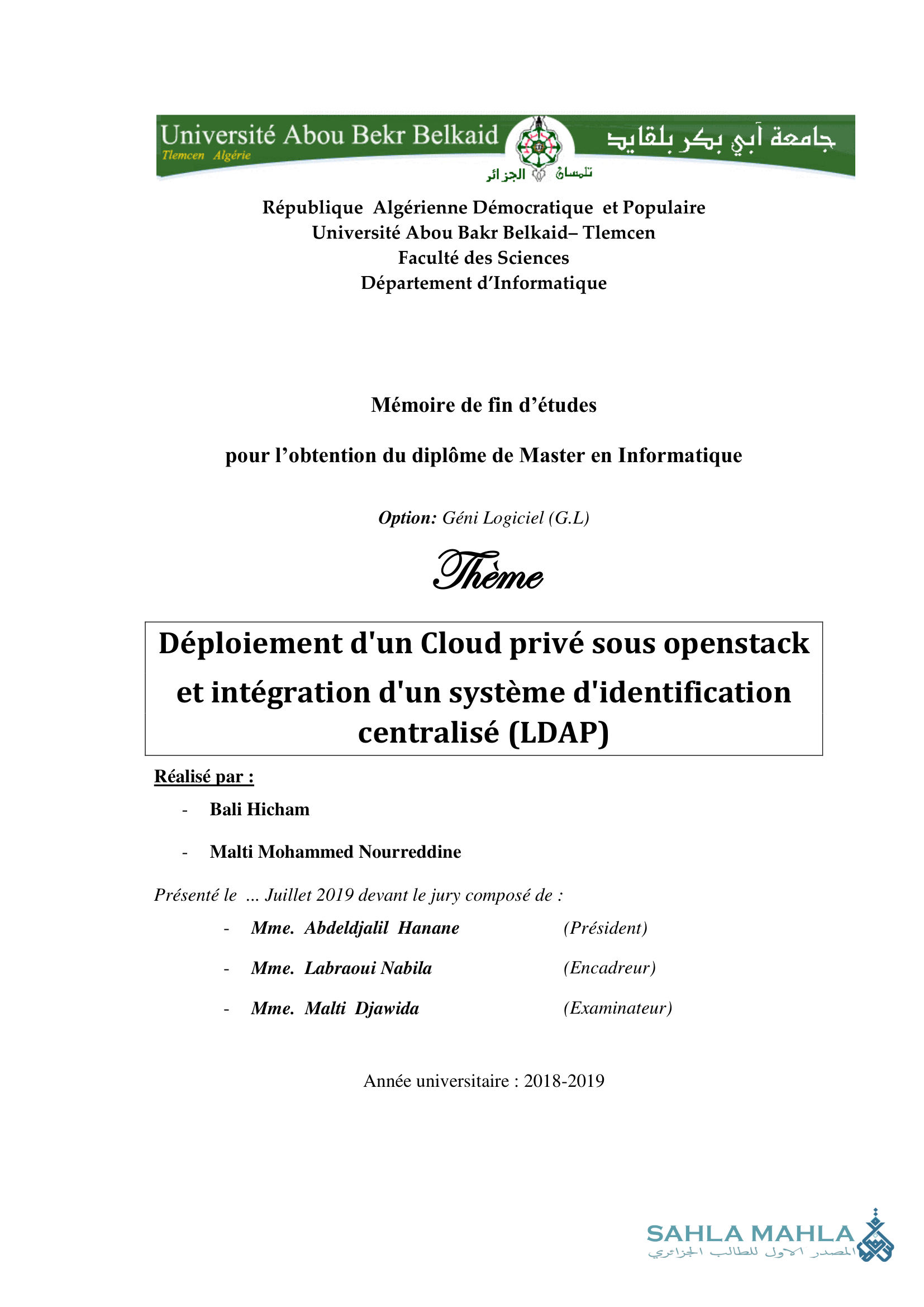 Déploiement d'un Cloud privé sous openstack et intégration d'un système d'identification centralisé (LDAP)