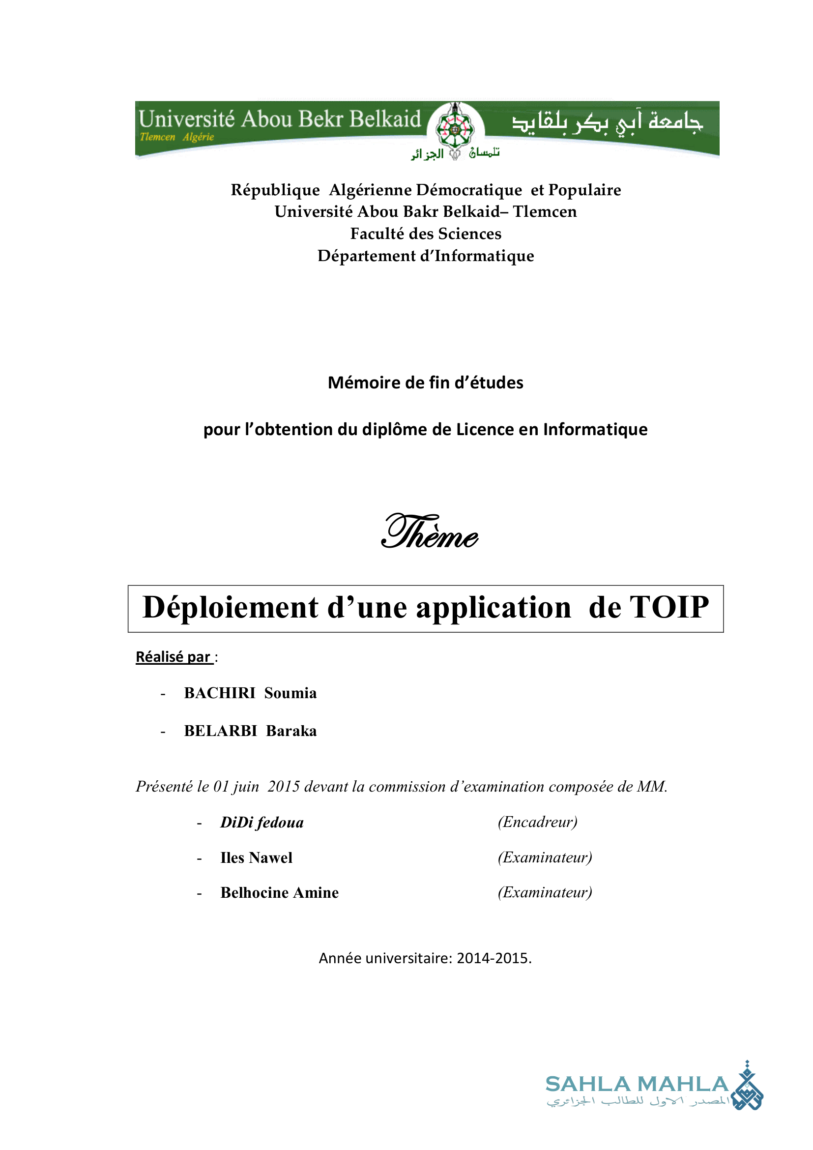 Déploiement d'une application de TOIP