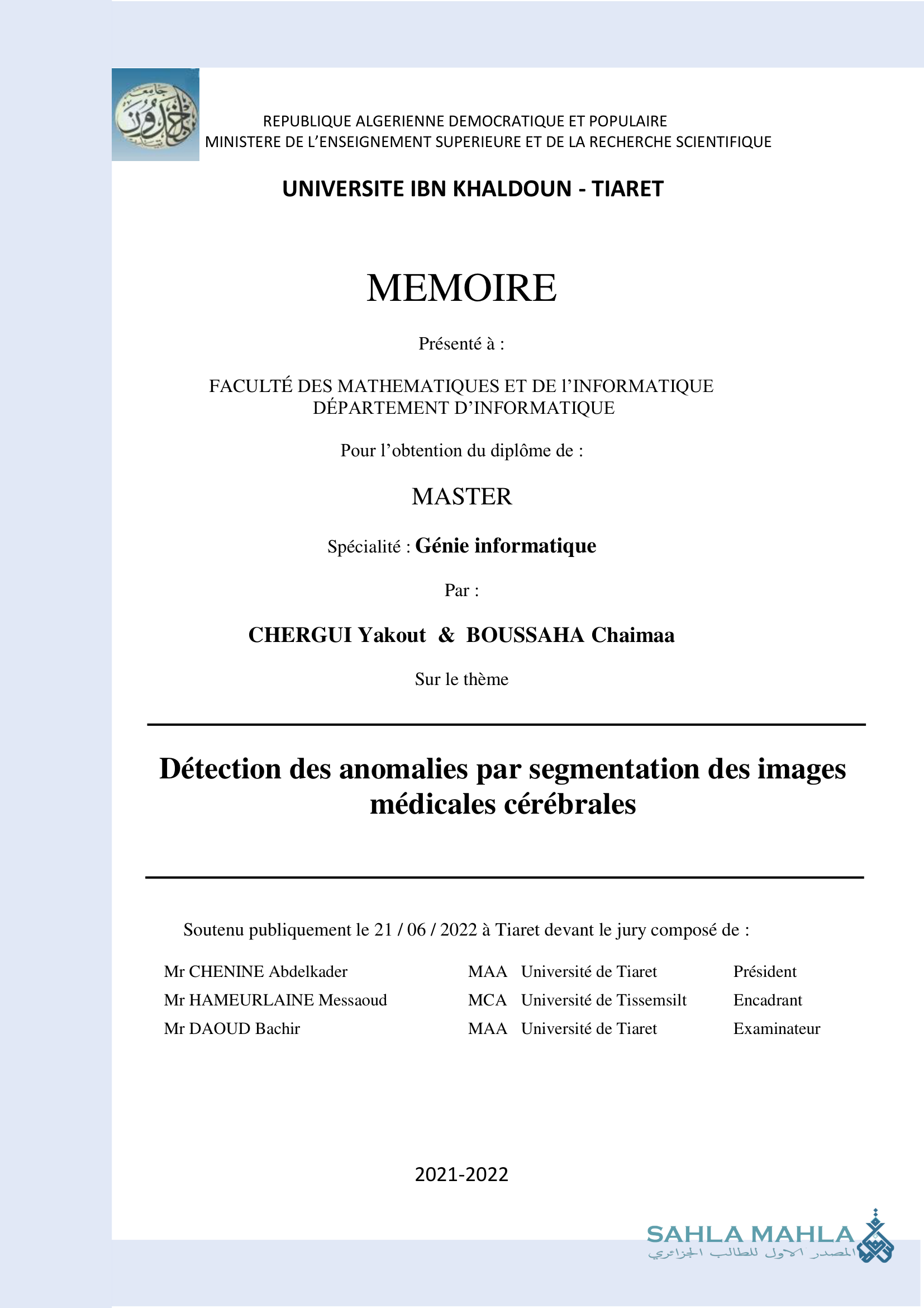 Détection des anomalies par segmentation des images médicales cérébrales