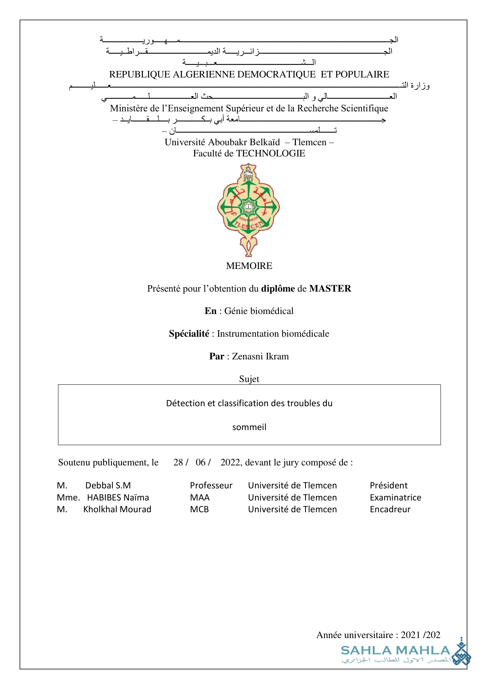 Détection et classification des troubles du sommeil