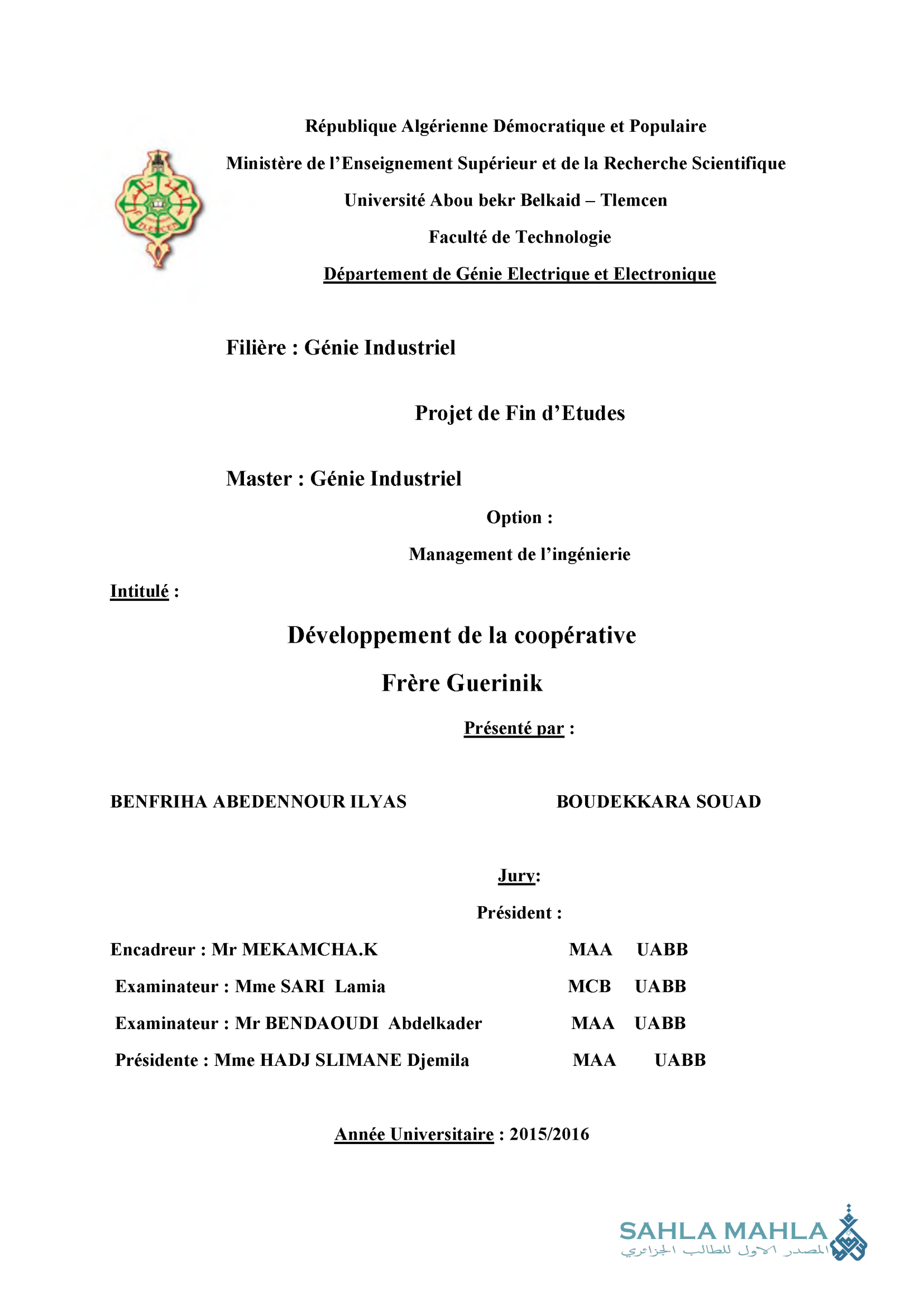 Développement de la coopérative Frère Guerinik