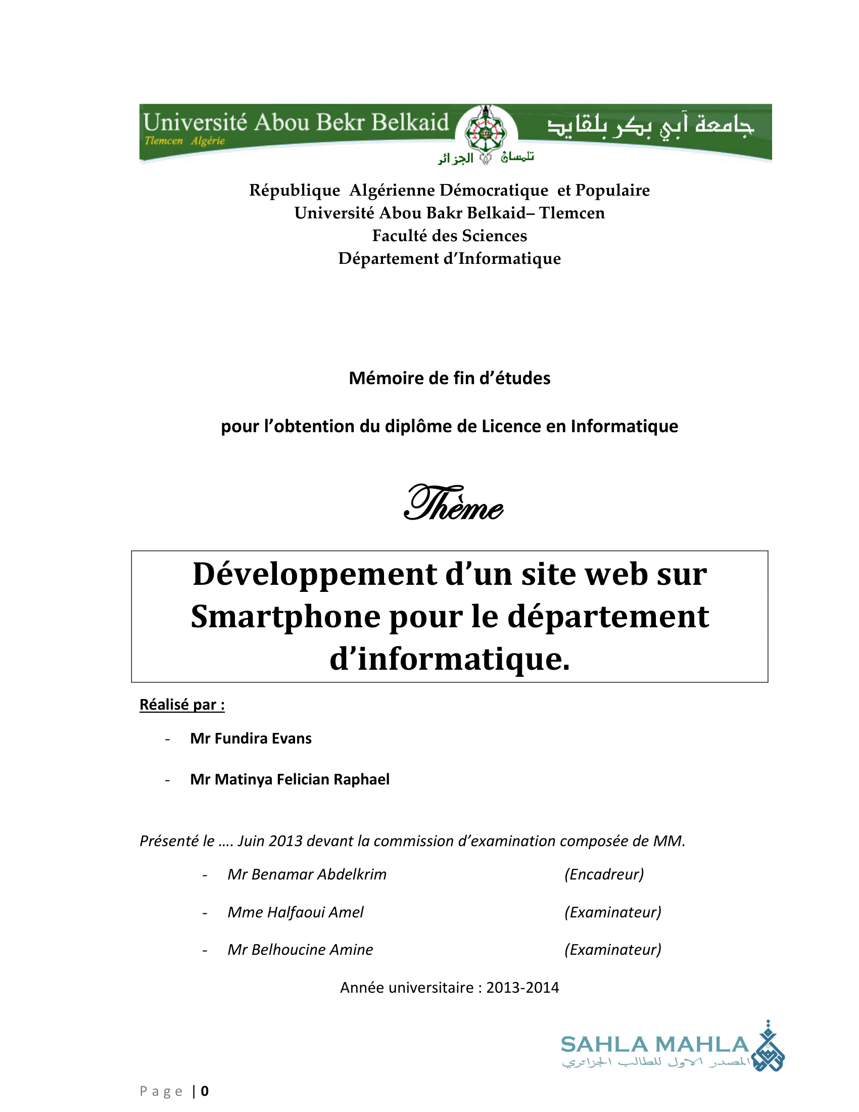 Développement d'un site web sur Smartphone pour le département d'informatique.